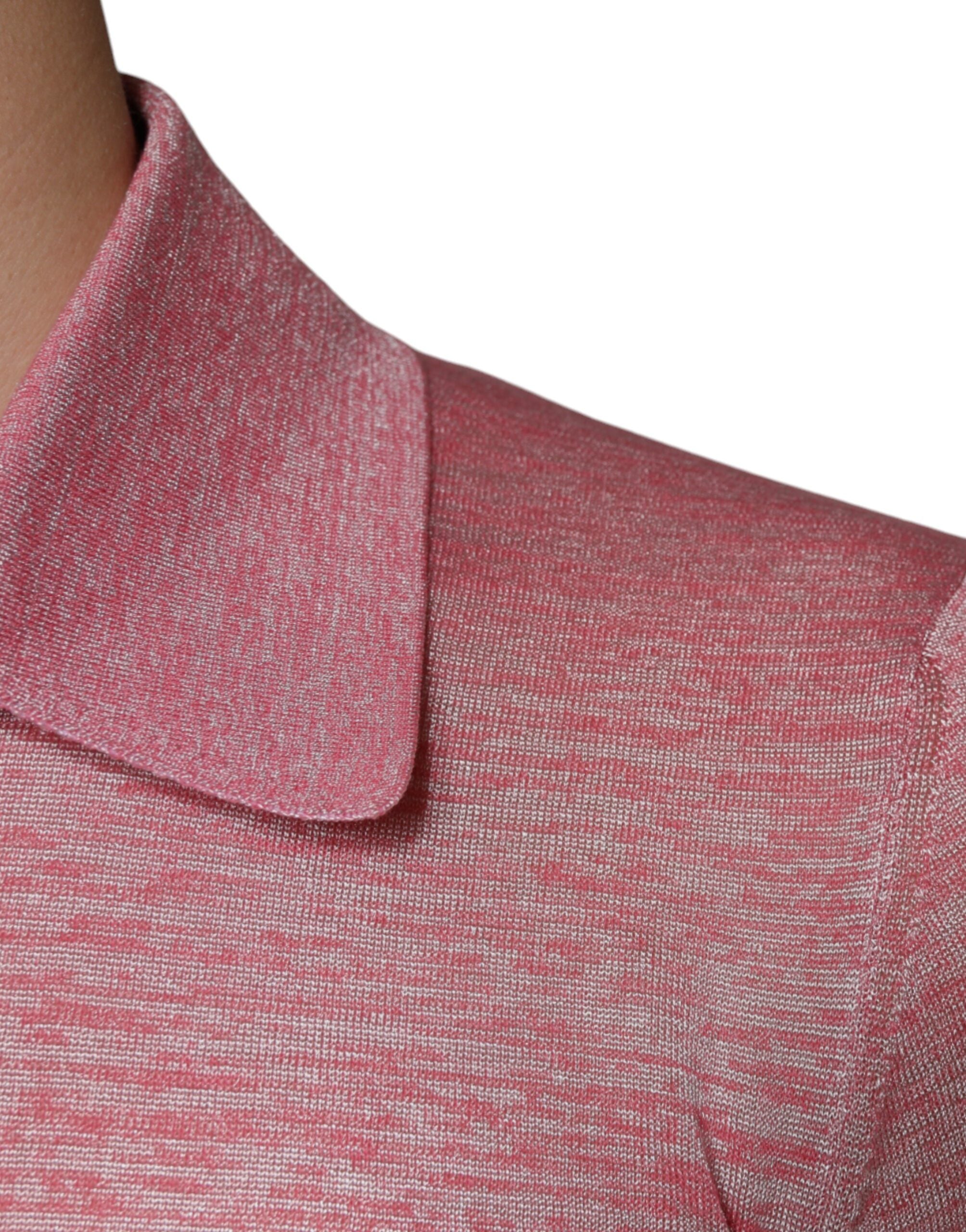 Polo pour homme Dolce & Gabbana en polyester rose à manches longues, style élégant et moderne.