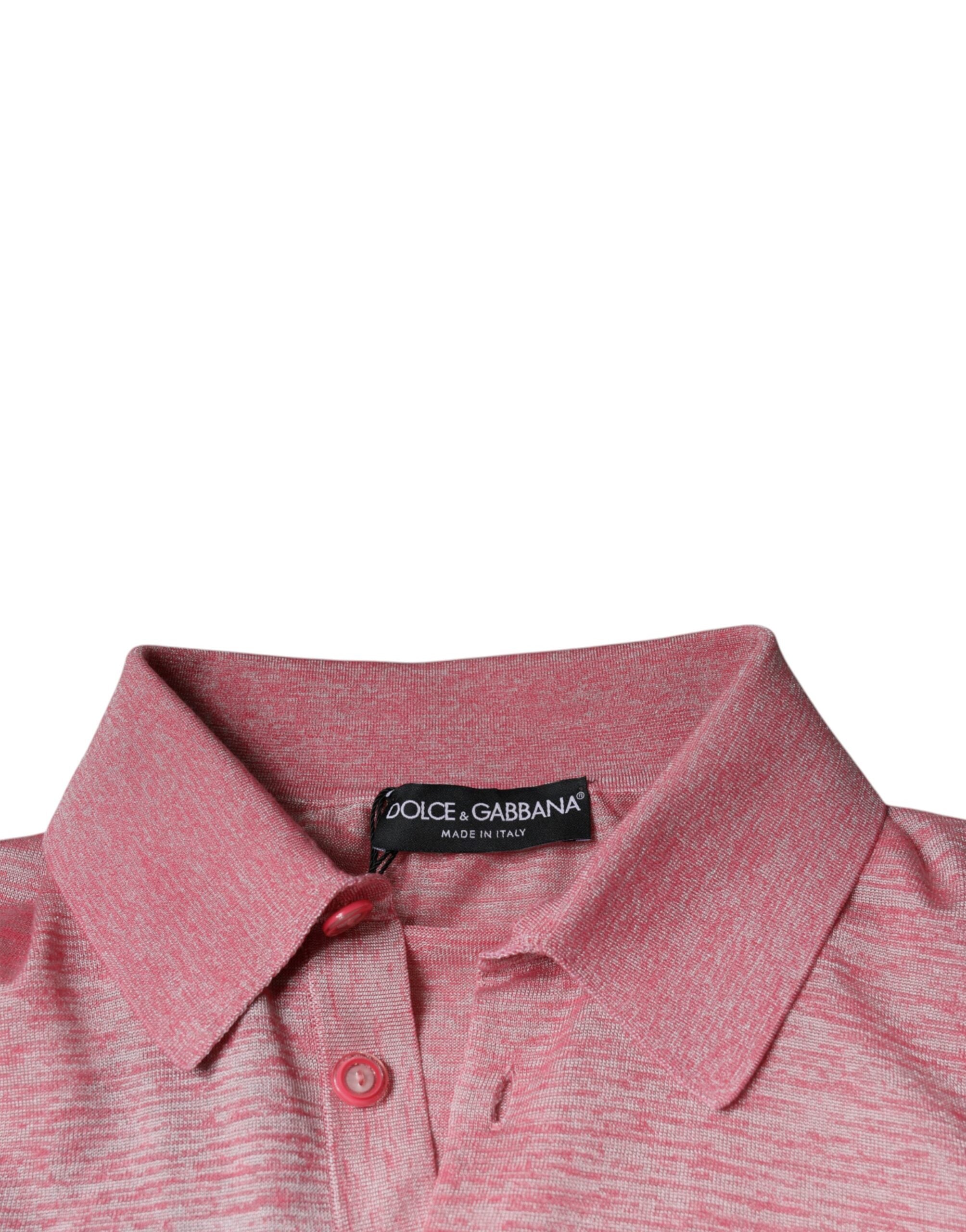 Polo homme Dolce & Gabbana en polyester rose à manches longues, style élégant et décontracté.