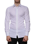 Chemise homme Dolce & Gabbana blanche en coton, élégante avec boutons dorés, pour tenue formelle.