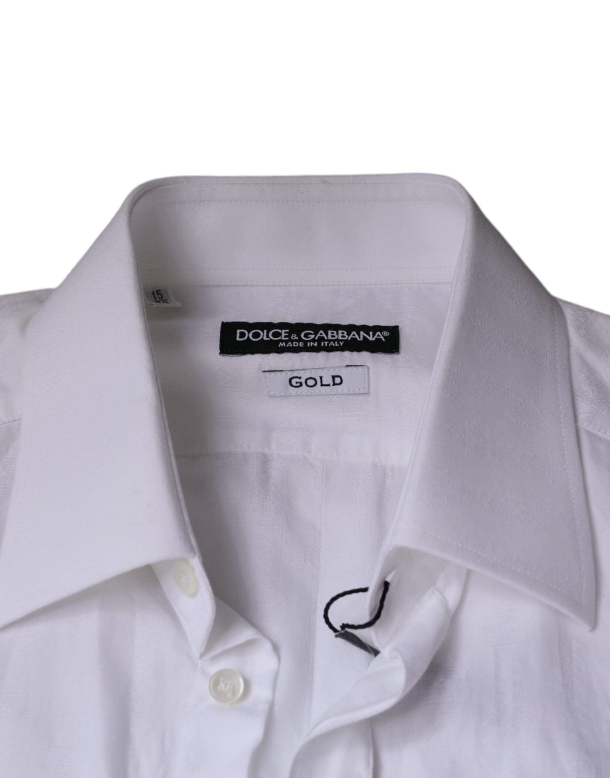 Chemise formelle blanche en coton pour homme Dolce & Gabbana, avec détails dorés visibles sur l'image.