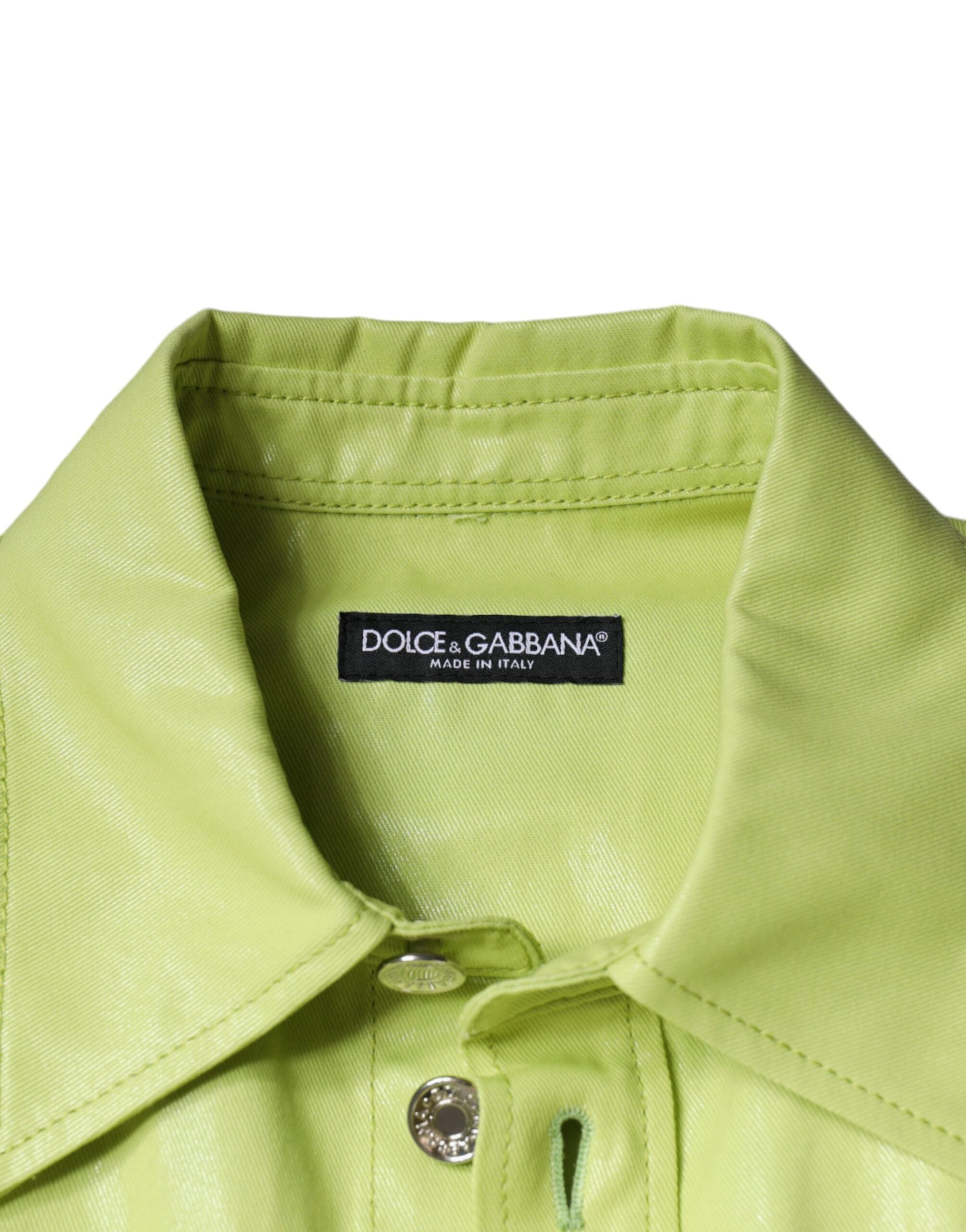 Chemise pour homme Dolce & Gabbana en coton vert avec col et boutons, vue de face.