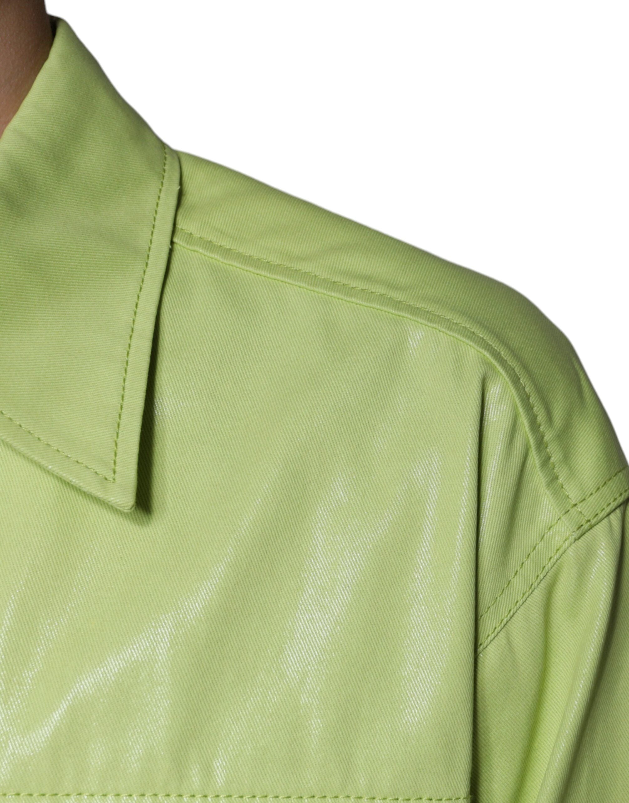 Chemise pour homme Dolce & Gabbana en coton vert avec col et boutons, vue de face.