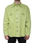 Chemise pour homme Dolce & Gabbana en coton vert avec col et boutons, vue de face sur un modèle.