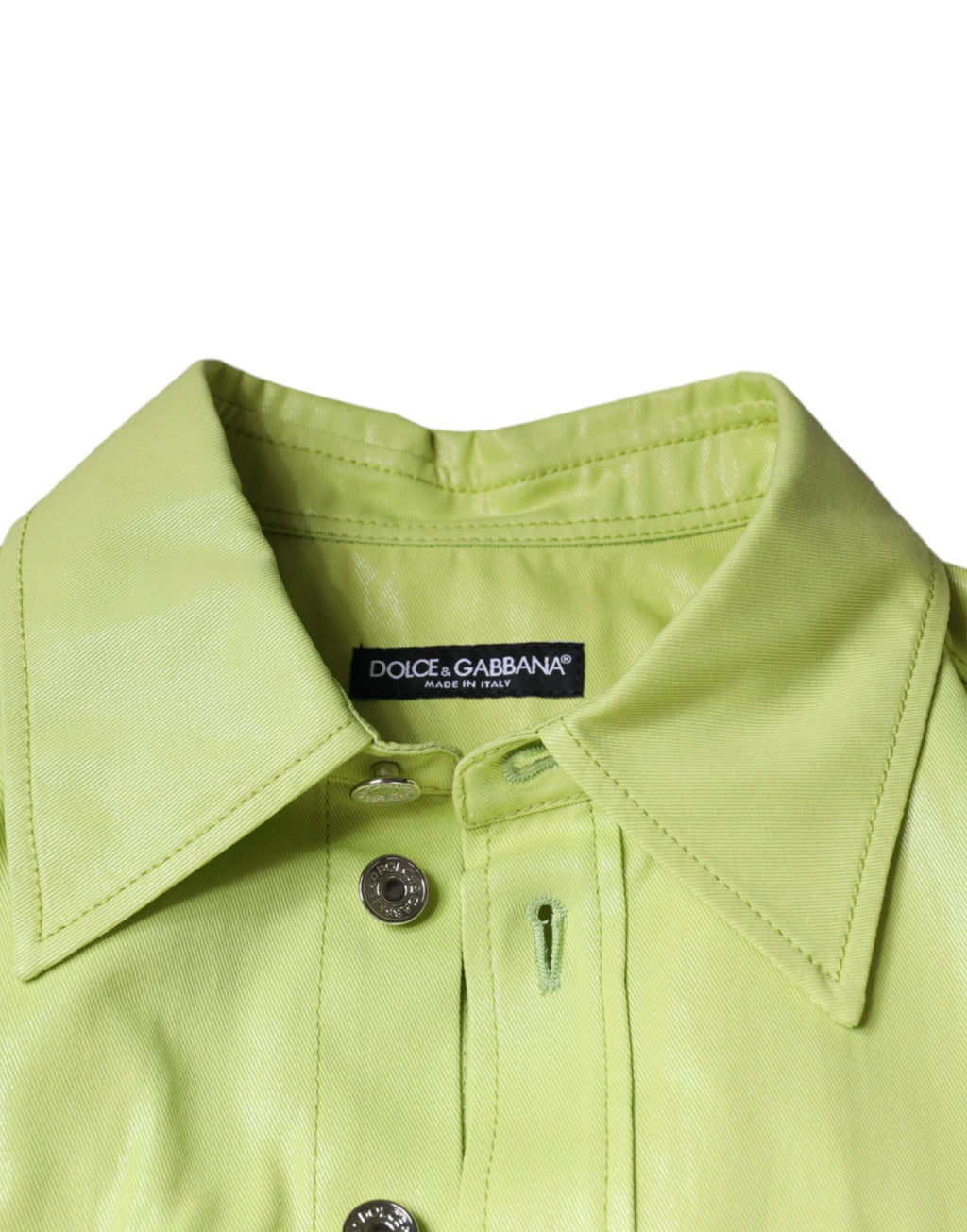 Chemise pour homme Dolce & Gabbana en coton vert avec col et boutons, vue de face.