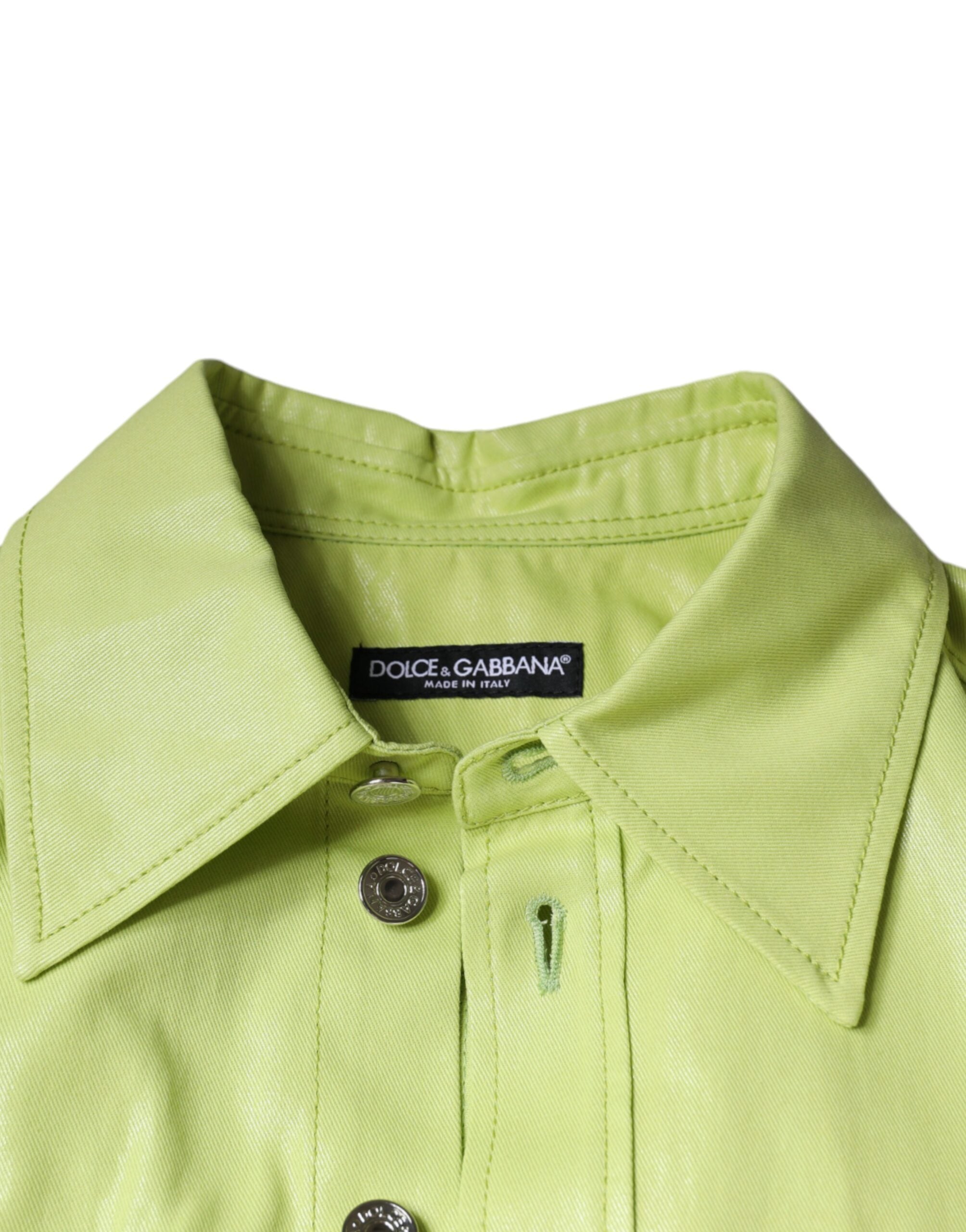 Chemise pour homme Dolce & Gabbana en coton vert avec col et boutons, vue de face.