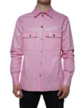 Chemise en coton rose Dolce & Gabbana avec col et boutons, vue de face.