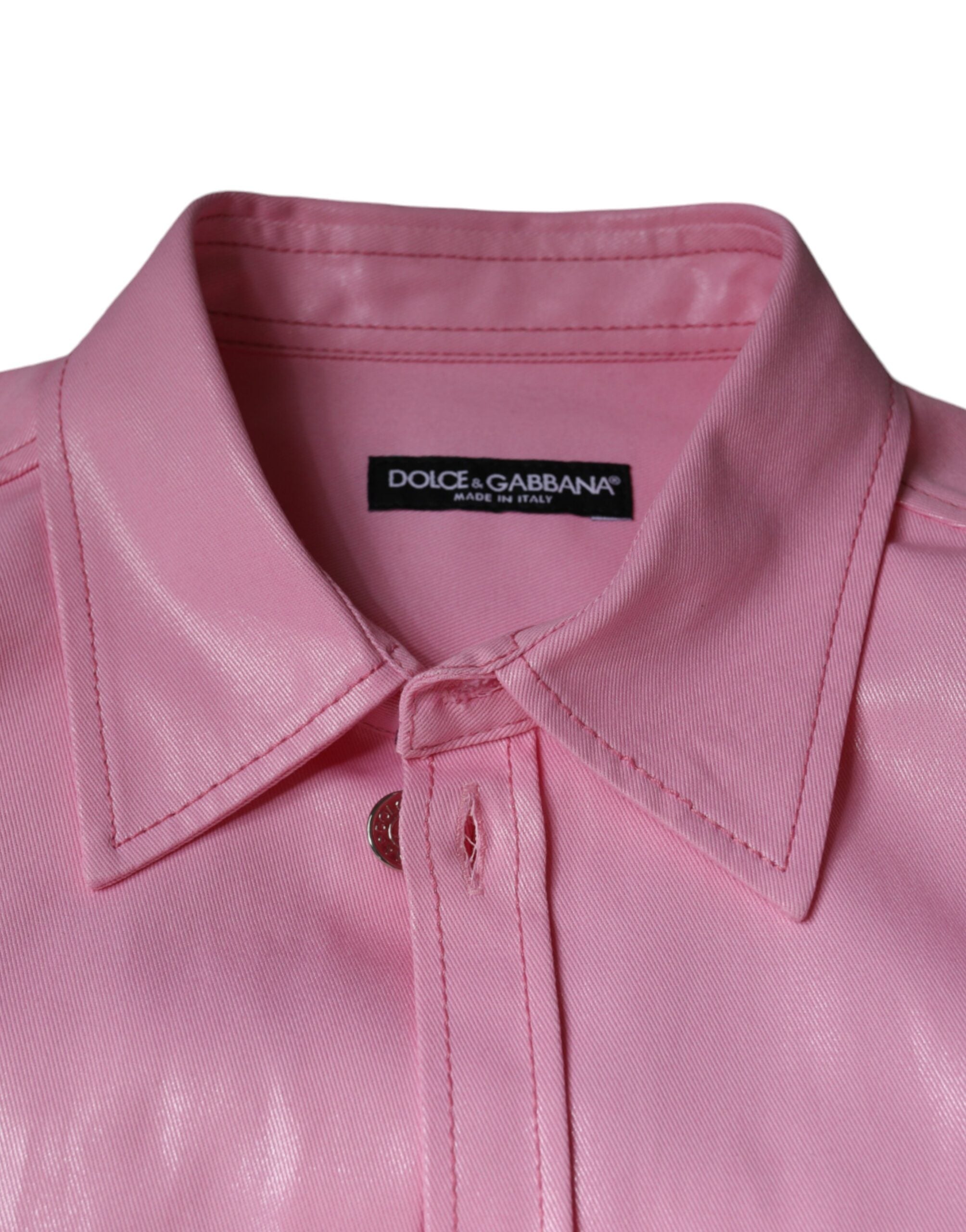 Chemise rose en coton Dolce & Gabbana avec col et boutons, vue de face.
