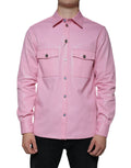 Chemise Dolce & Gabbana en coton rose avec col et boutons, vue de face, élégante et décontractée.