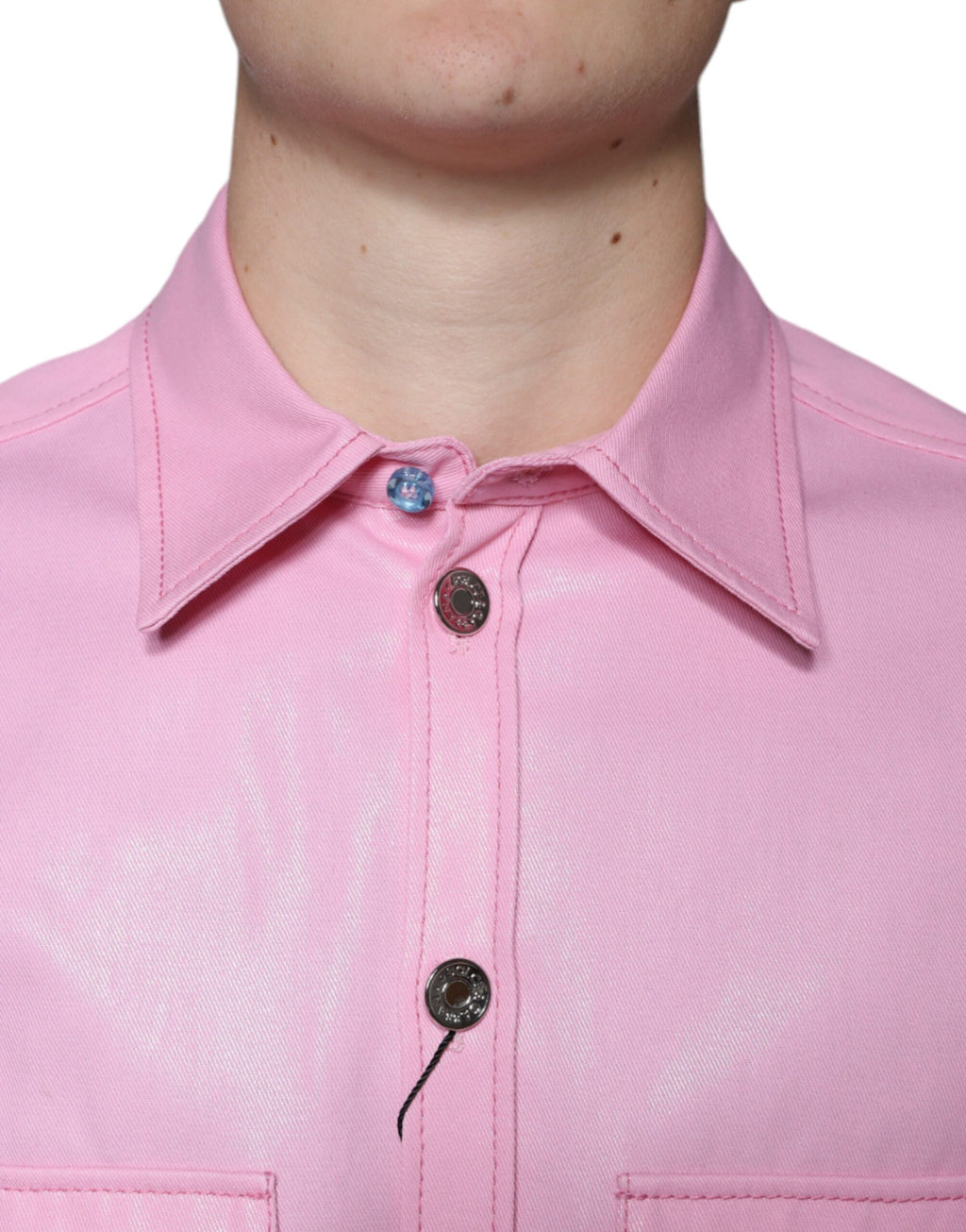 Chemise en coton rose à col et boutons de Dolce & Gabbana, style élégant pour femme.