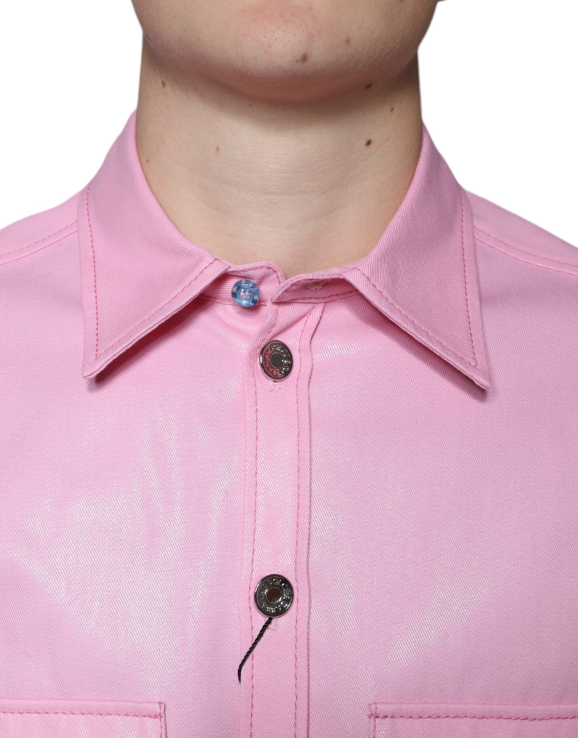 Chemise en coton rose à col et boutons de Dolce & Gabbana, style élégant pour femme.