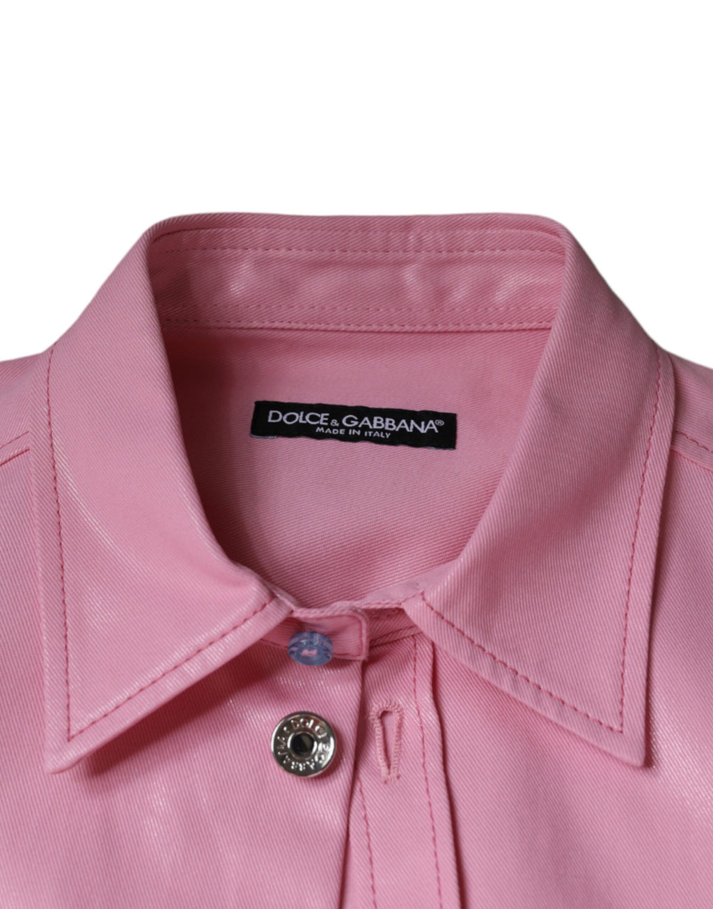 Chemise à col en coton rose de Dolce & Gabbana, boutonnière, style élégant pour femme.