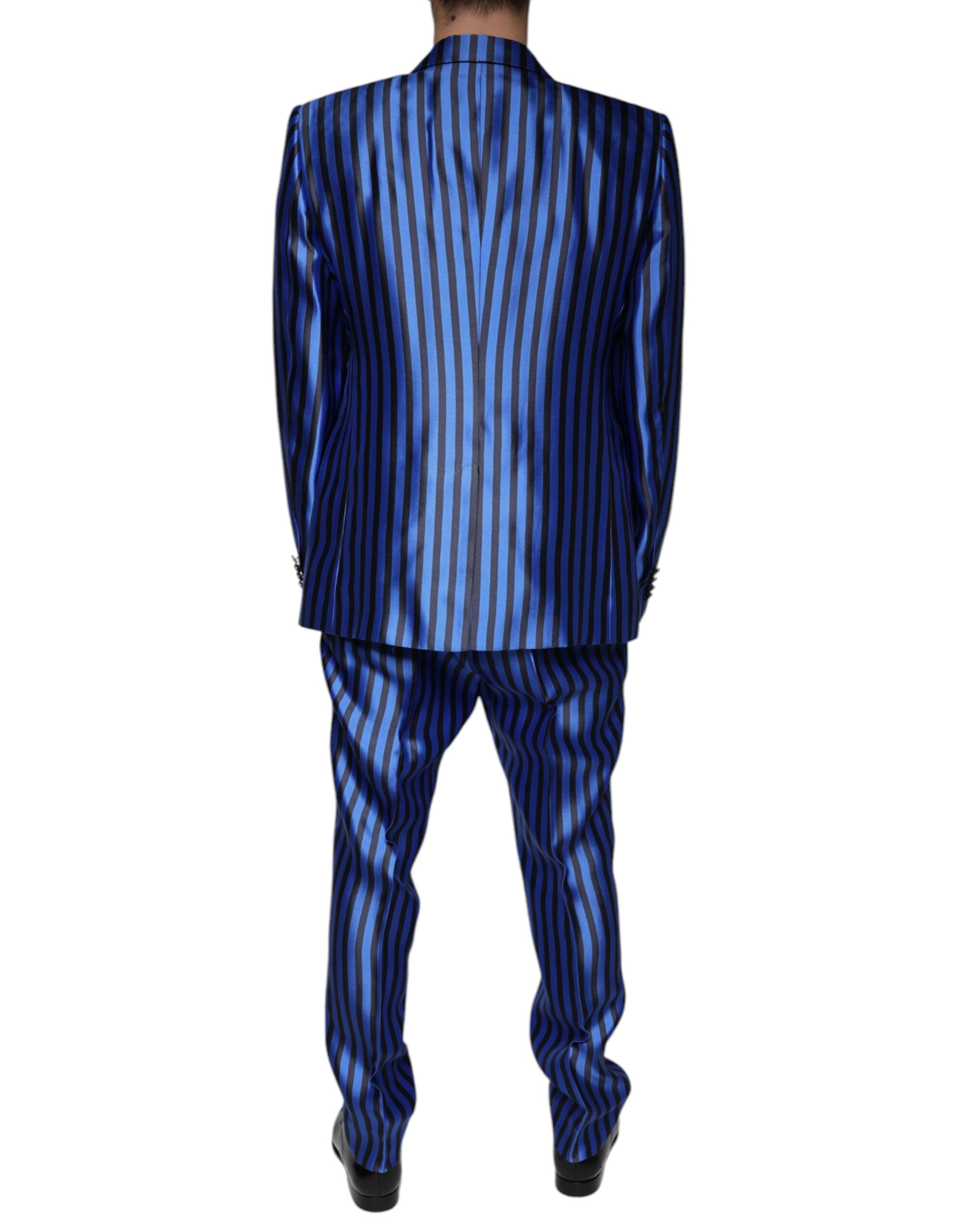 Costume trois pièces Dolce & Gabbana à rayures bleues métalliques, costume formel élégant pour homme