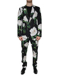 Costume homme Dolce & Gabbana en coton noir avec motif de rose, costume formel 2 pièces élégant et moderne.