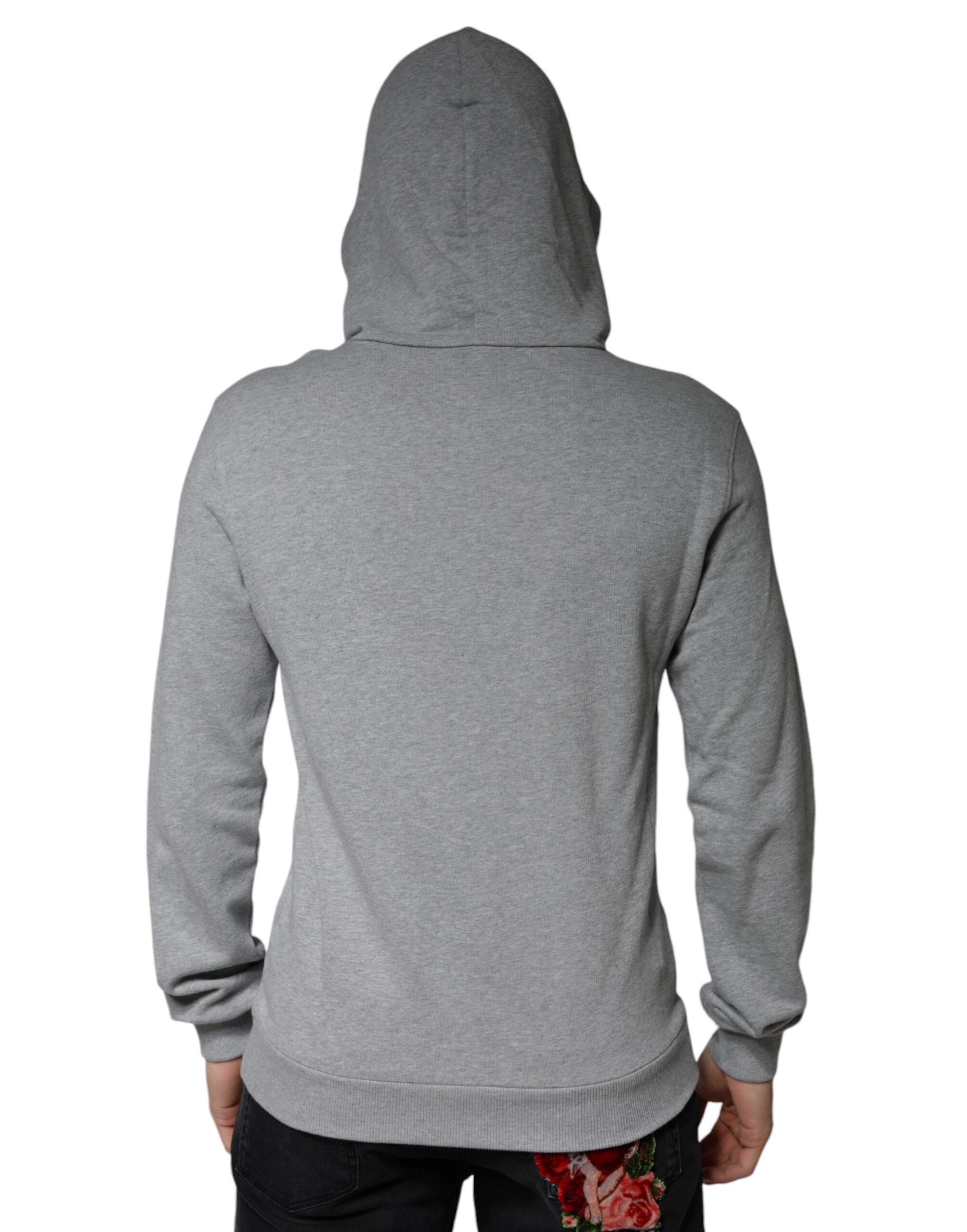 Sweat à capuche en coton gris Dolce & Gabbana avec logo, doux et confortable, idéal pour un style décontracté.