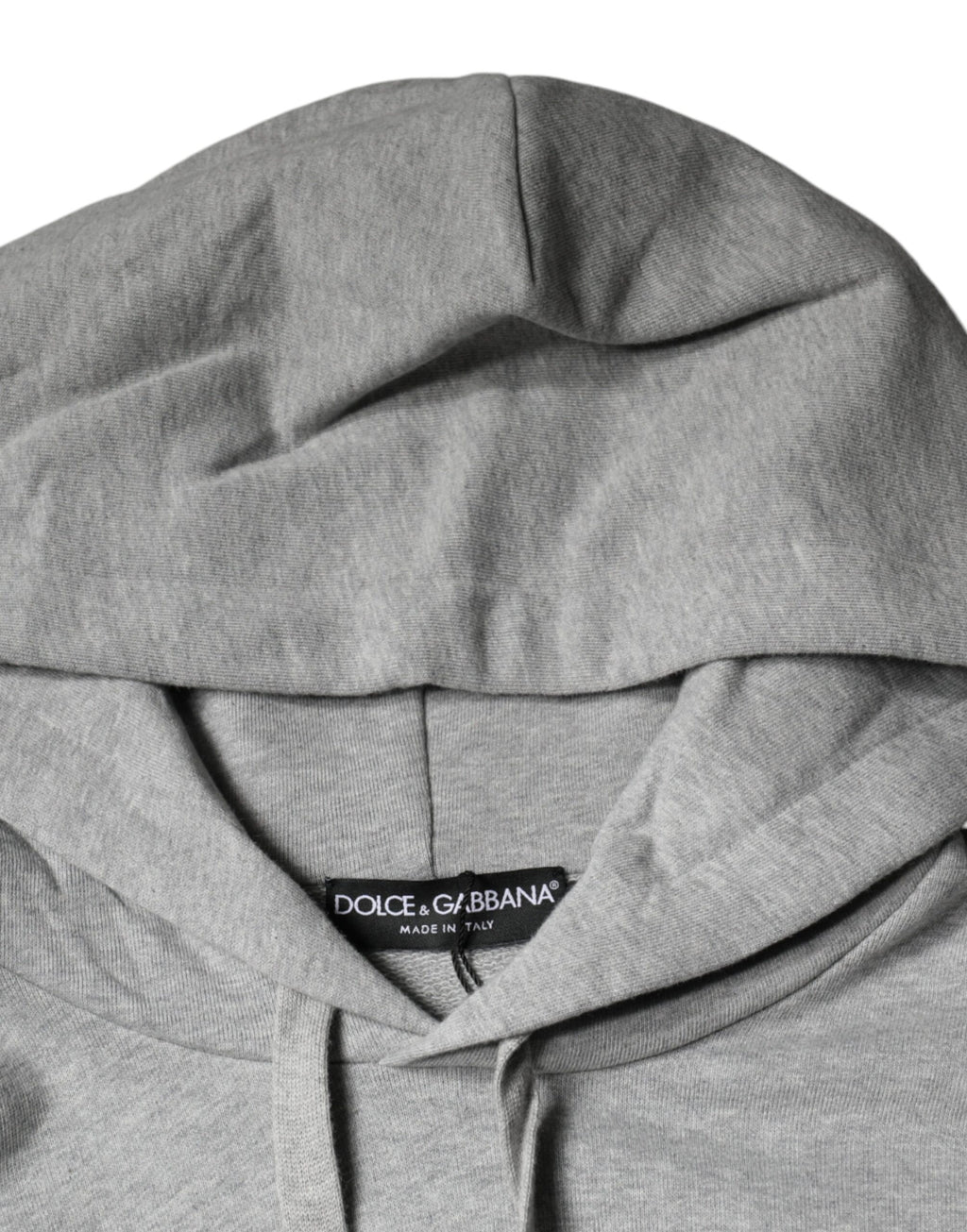 Sweat à capuche en coton gris avec logo Dolce & Gabbana, pull décontracté pour homme, vue de face.