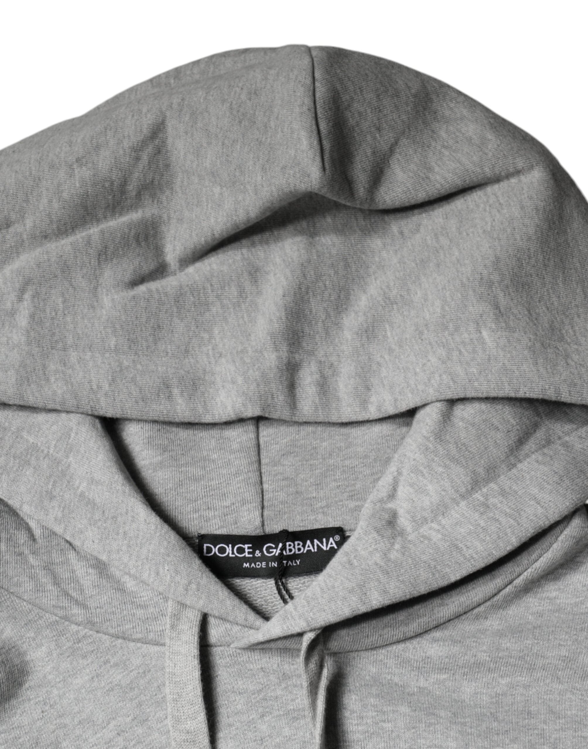 Sweat à capuche en coton gris avec logo Dolce & Gabbana, pull décontracté pour homme, vue de face.