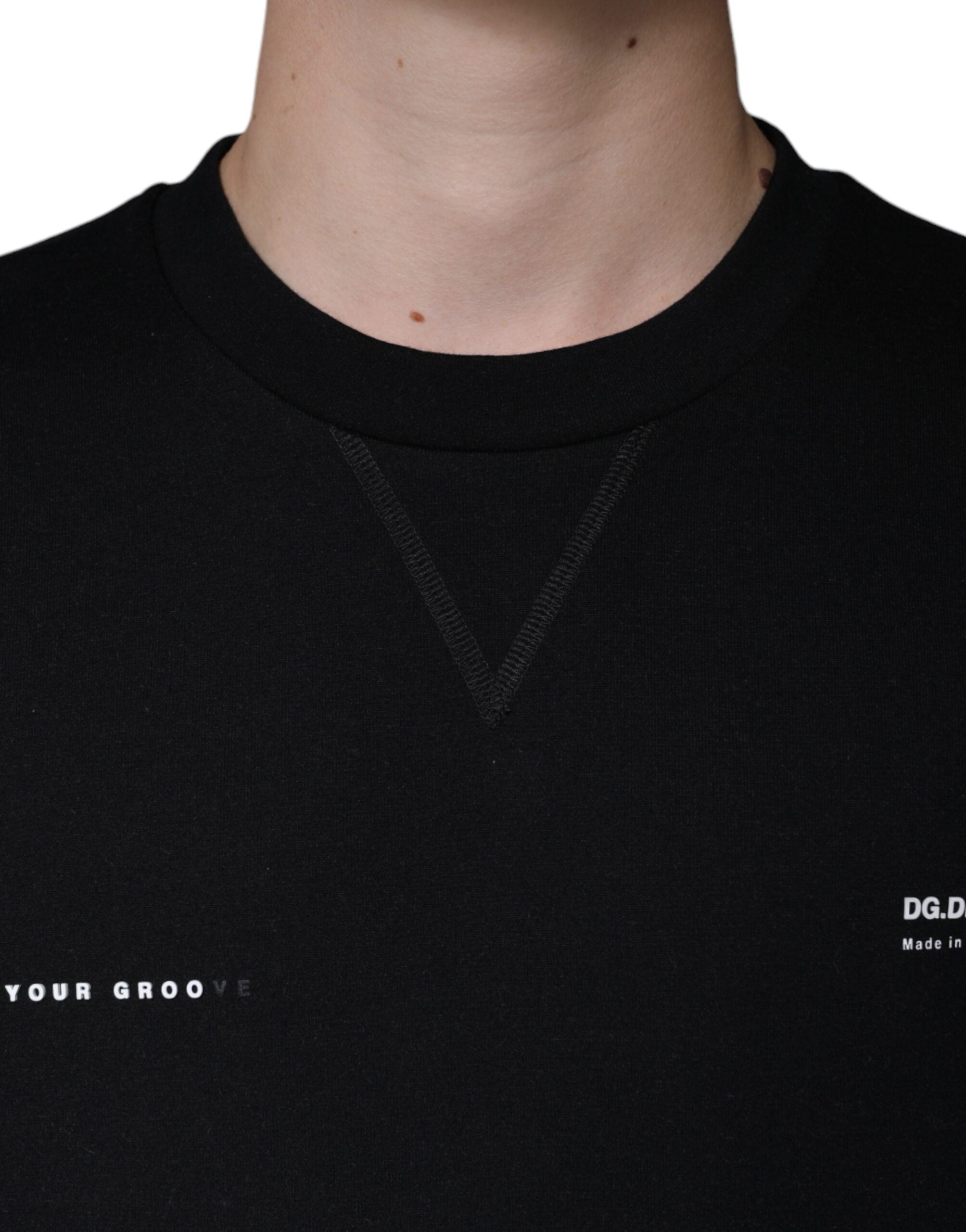 Sweat-shirt noir Dolce & Gabbana à logo imprimé, col rond, en coton avec design décontracté.
