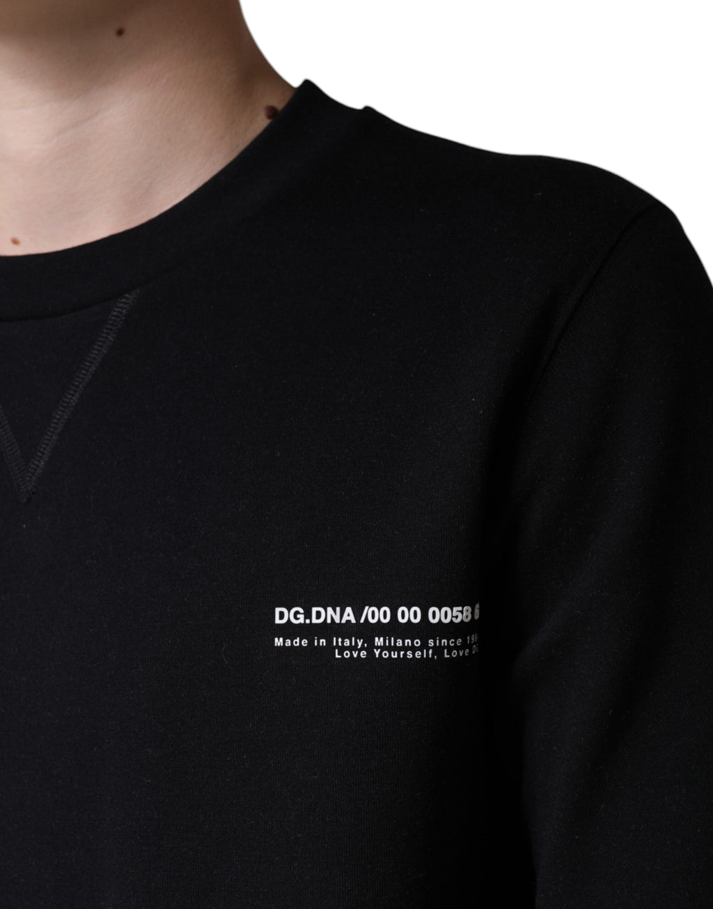 Sweatshirt Dolce & Gabbana à col rond noir avec logo imprimé, pull décontracté en coton pour homme