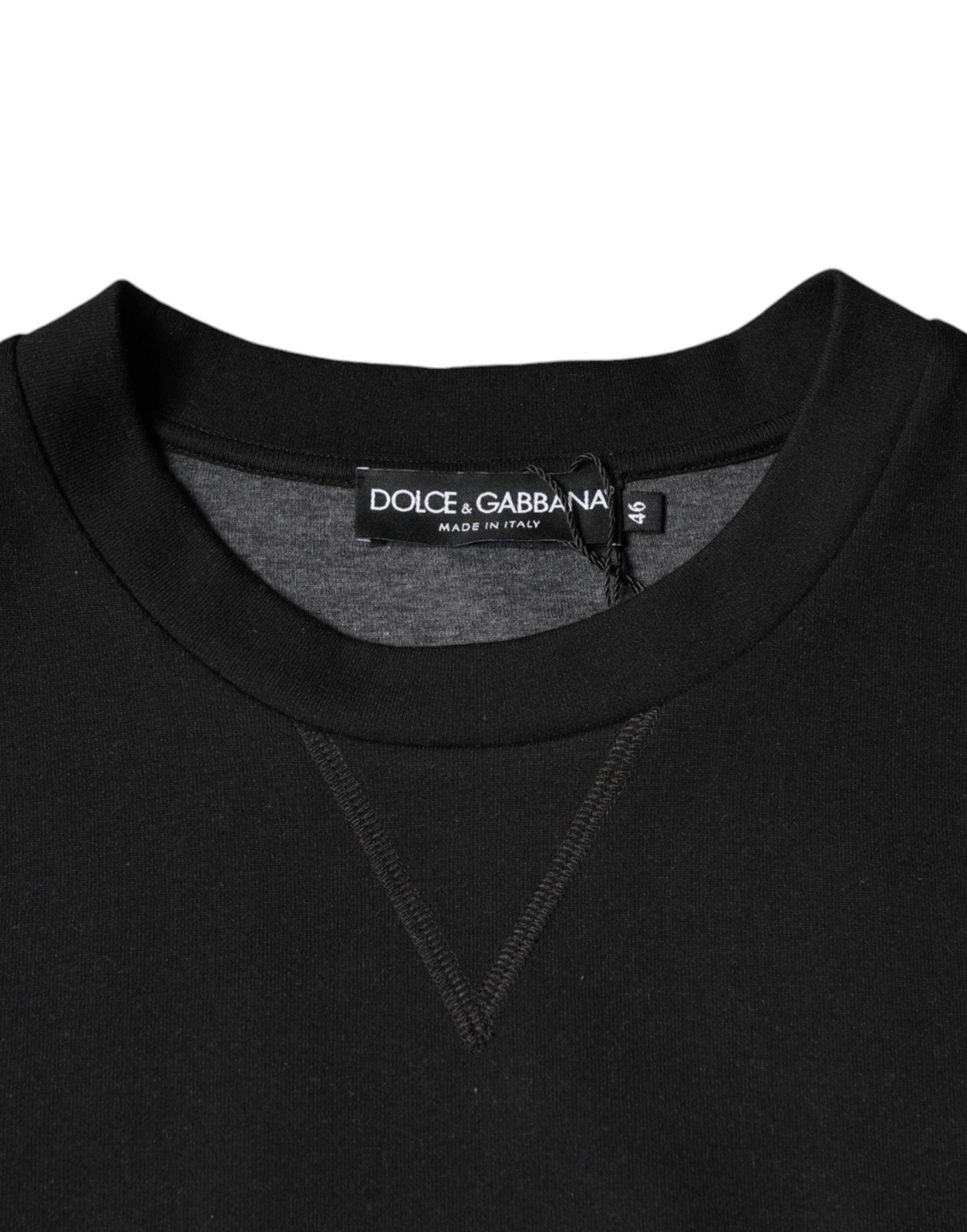 Sweat-shirt à col rond noir Dolce & Gabbana avec logo imprimé, coton doux et coupe décontractée.