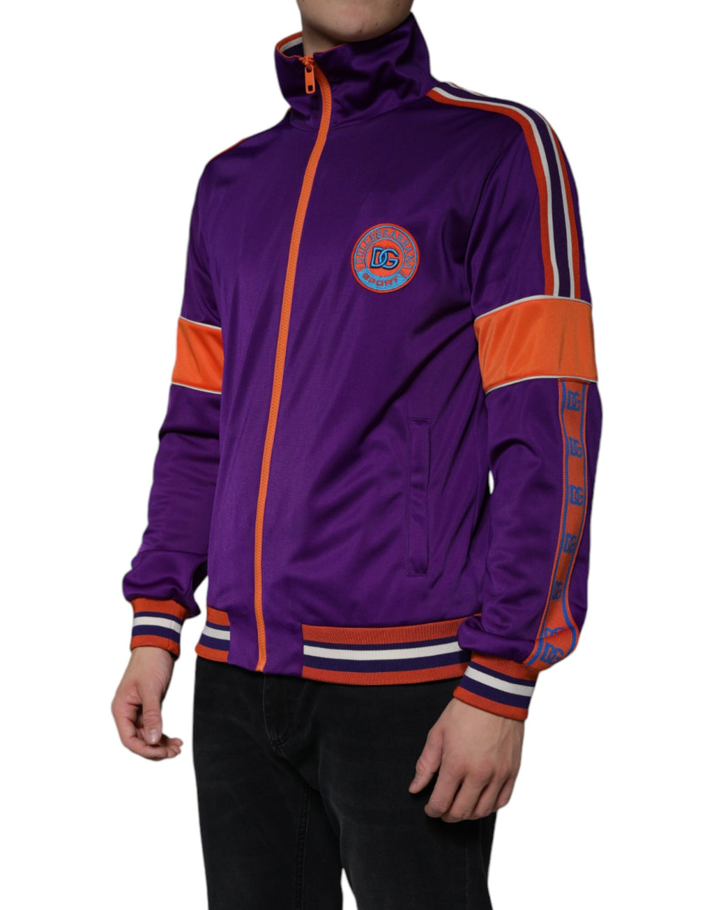 Pull en polyester violet Dolce & Gabbana à zip complet et manches longues, classique et élégant.