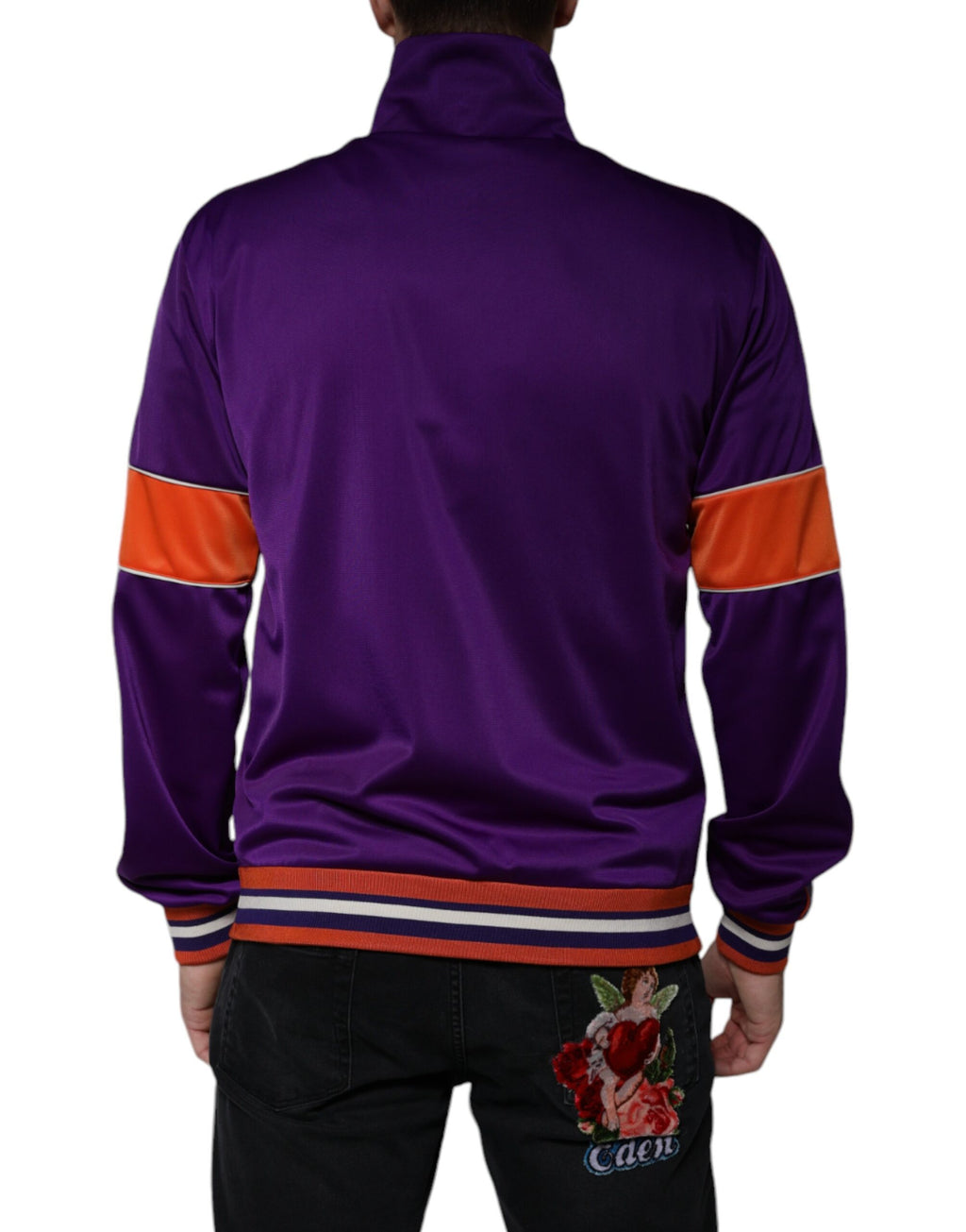 Pull en polyester violet Dolce & Gabbana à manches longues avec fermeture éclair complète, veste élégante et confortable.