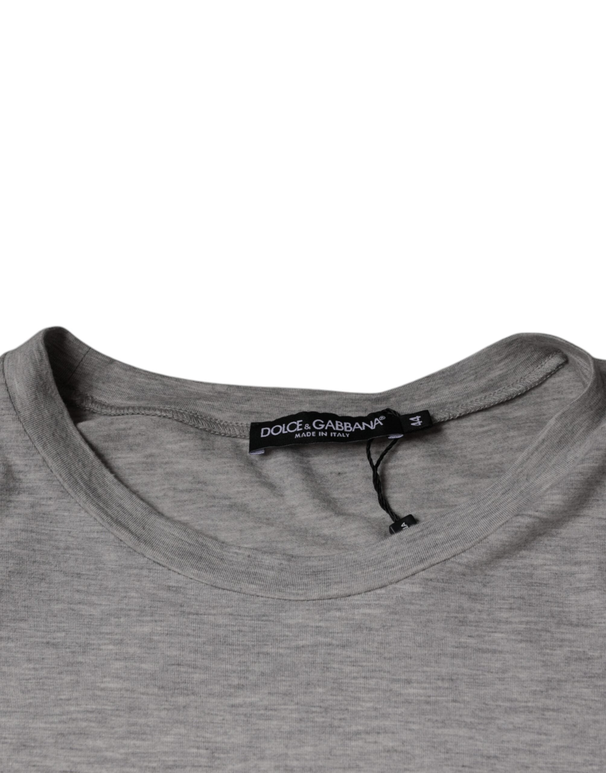 T-shirt à manches courtes gris Dolce & Gabbana avec logo imprimé, col rond et style décontracté.