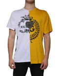 T-shirt à manches courtes Dolce & Gabbana blanc avec logo jaune et imprimé, tissu léger et style moderne.