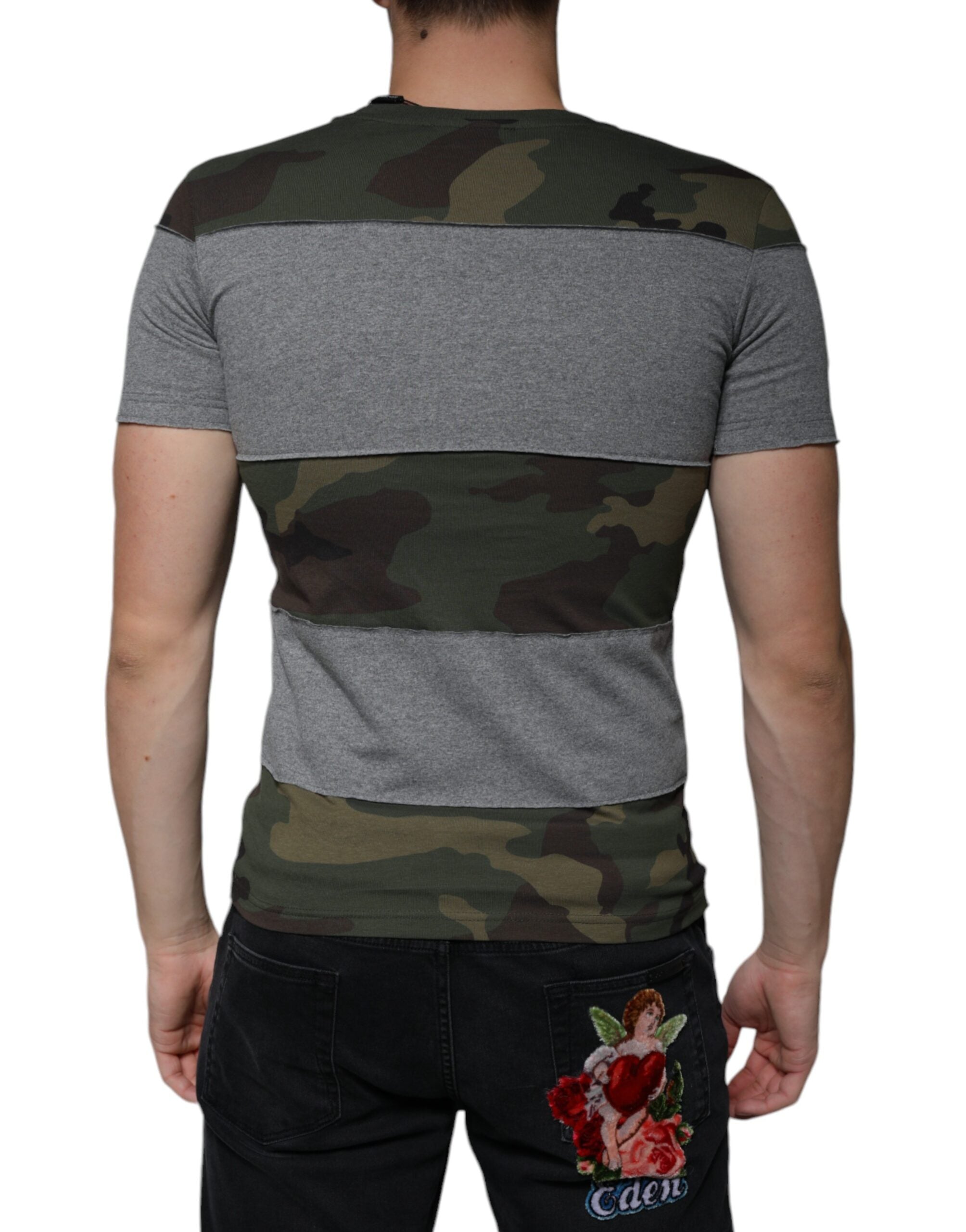 T-shirt à col rond en coton multicolore camouflage de Dolce & Gabbana, style décontracté et moderne.