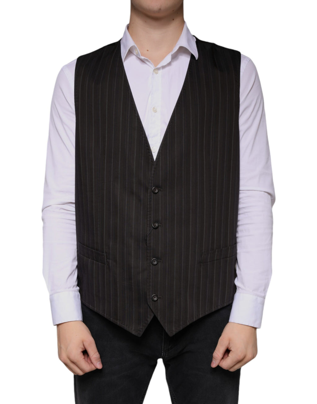 Gilet veste formel en coton noir de Dolce & Gabbana, robe cintrée élégante pour occasions habillées.
