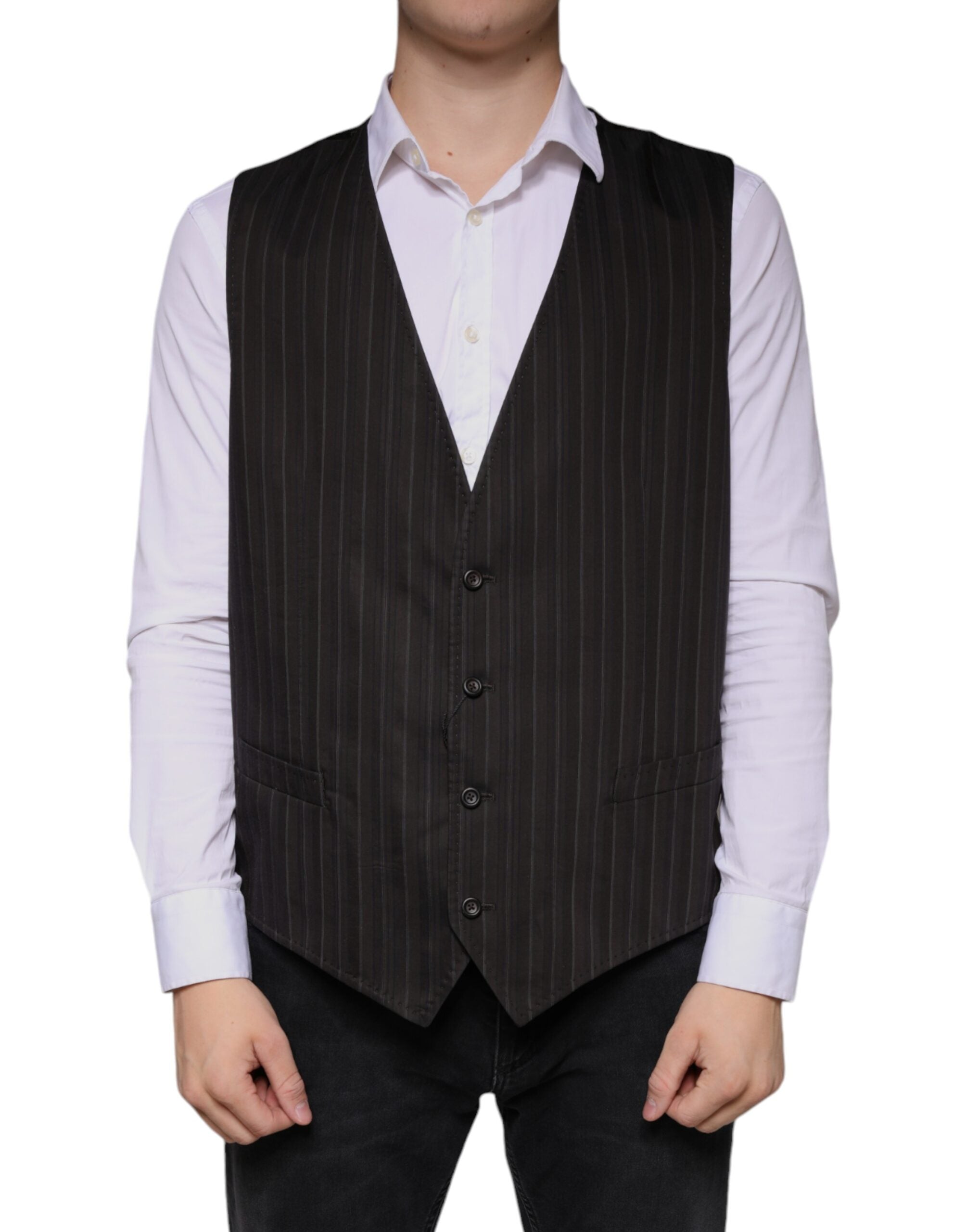 Gilet veste formel en coton noir de Dolce & Gabbana, robe cintrée élégante pour occasions habillées.