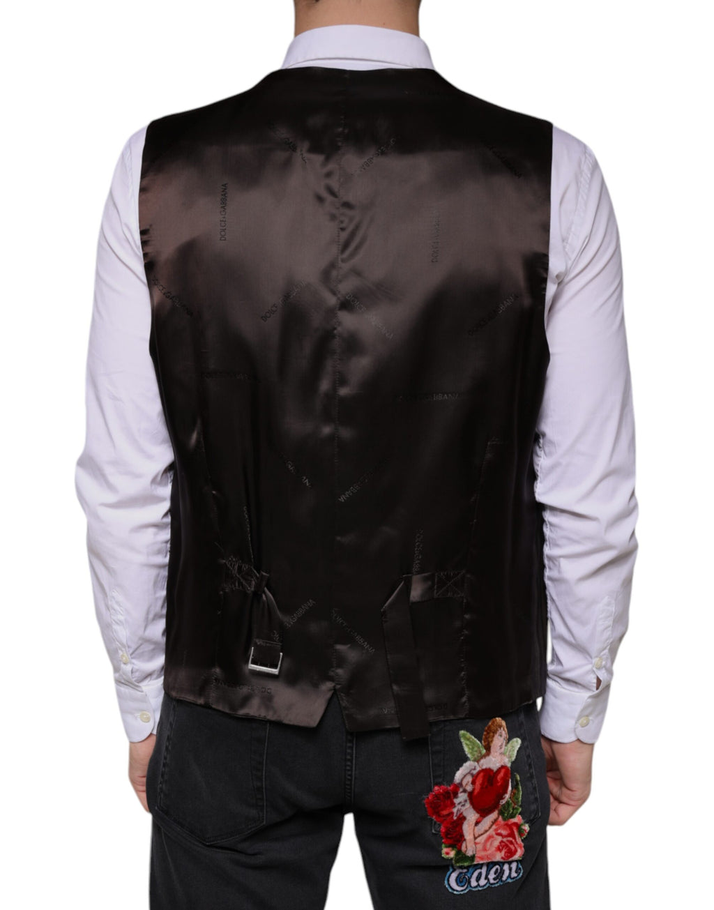 Robe-veste noire en coton Dolce & Gabbana, costume formel avec veste cintrée et design élégant.