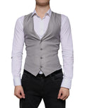 Gilet formel en laine gris clair Dolce & Gabbana, veste élégante pour homme, détail de la coupe et du tissu en gros plan