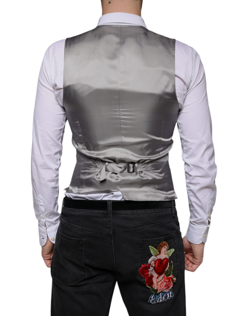 Gilet de costume en laine gris clair Dolce & Gabbana, veste formelle élégante avec détails soignés, pour homme.