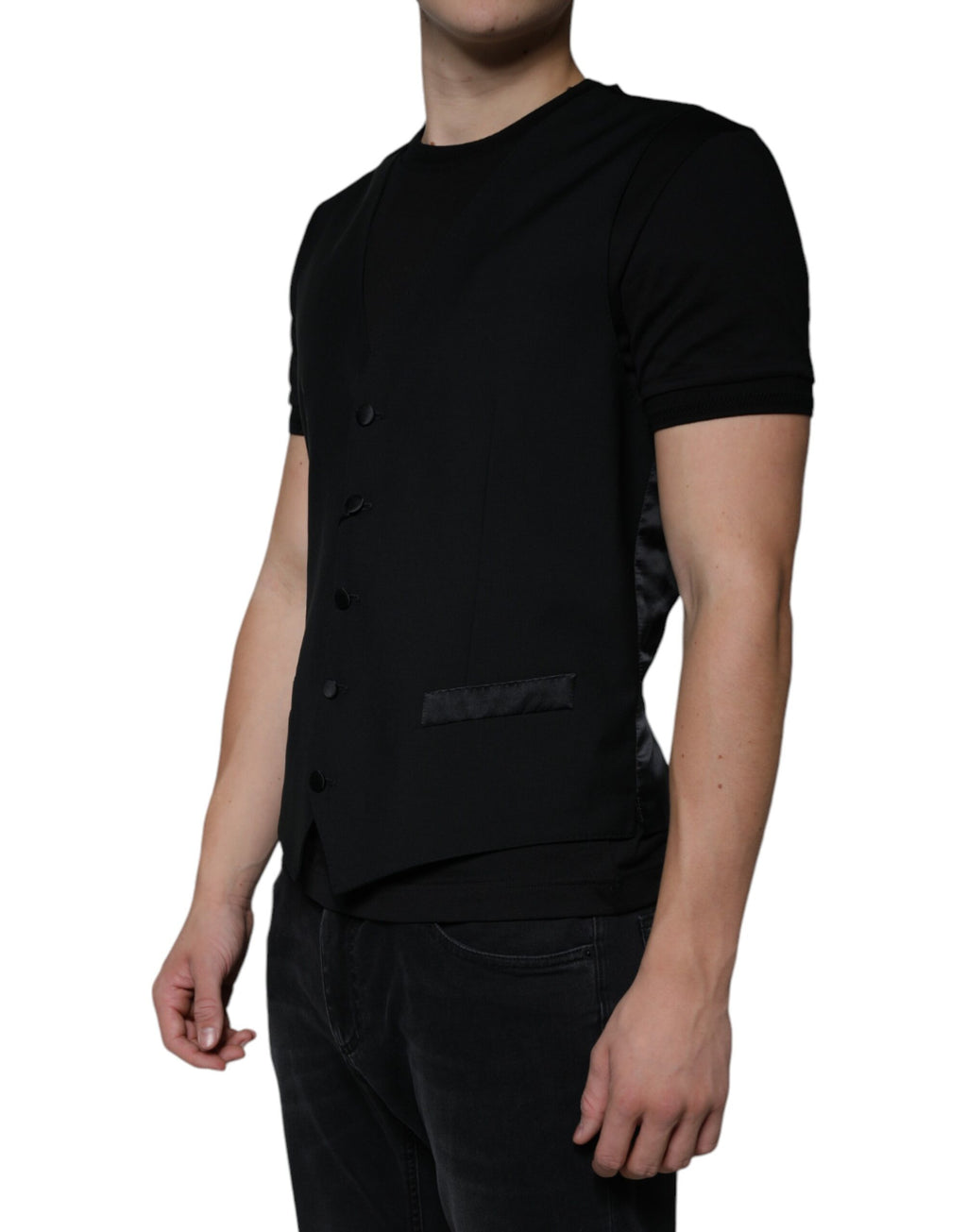 Gilet formel en laine noire Dolce & Gabbana pour homme, veste élégante et sophistiquée, ajustée et classique.