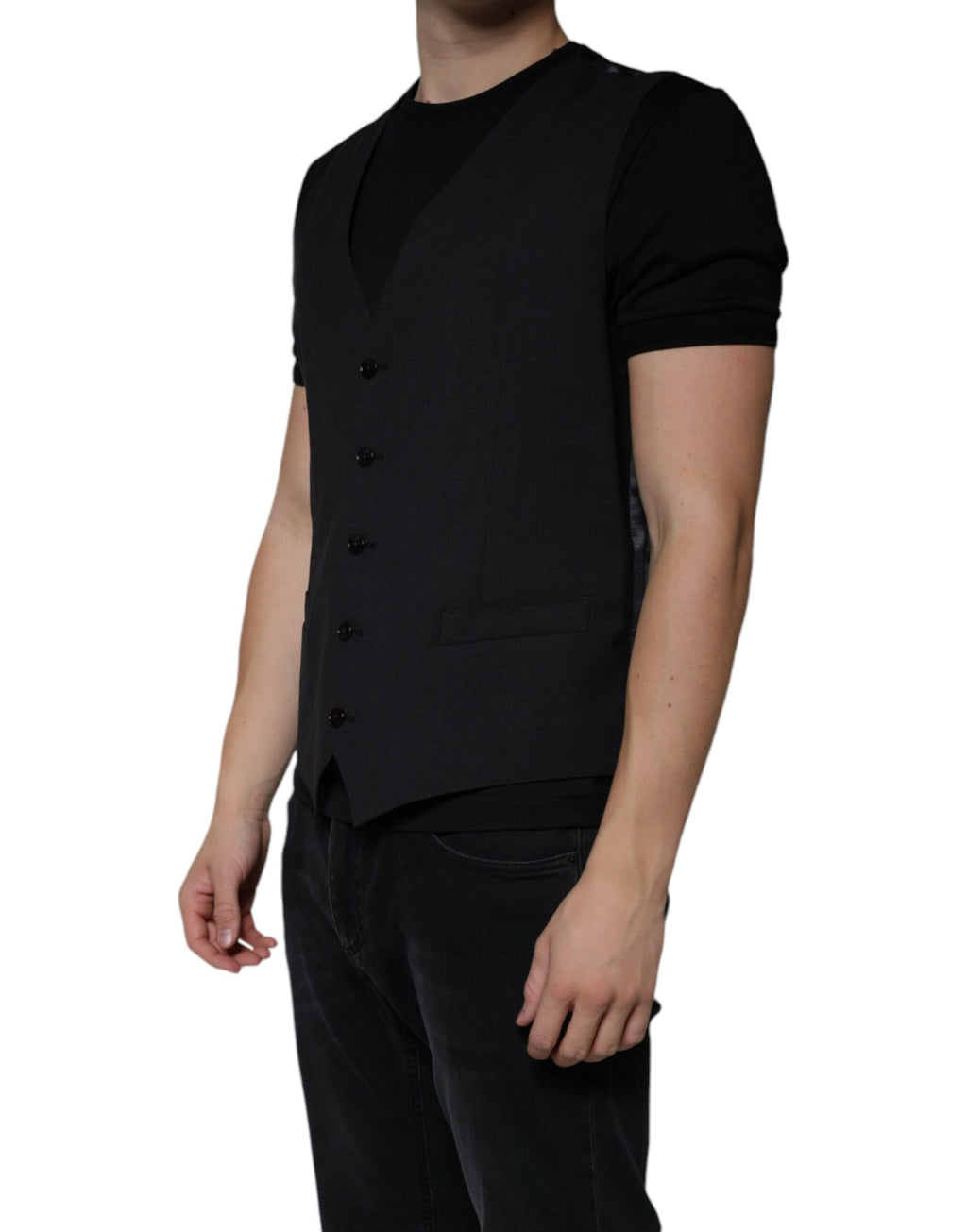 Gilet habillé en laine noire de Dolce & Gabbana, robe sans manches élégante pour occasions formelles.
