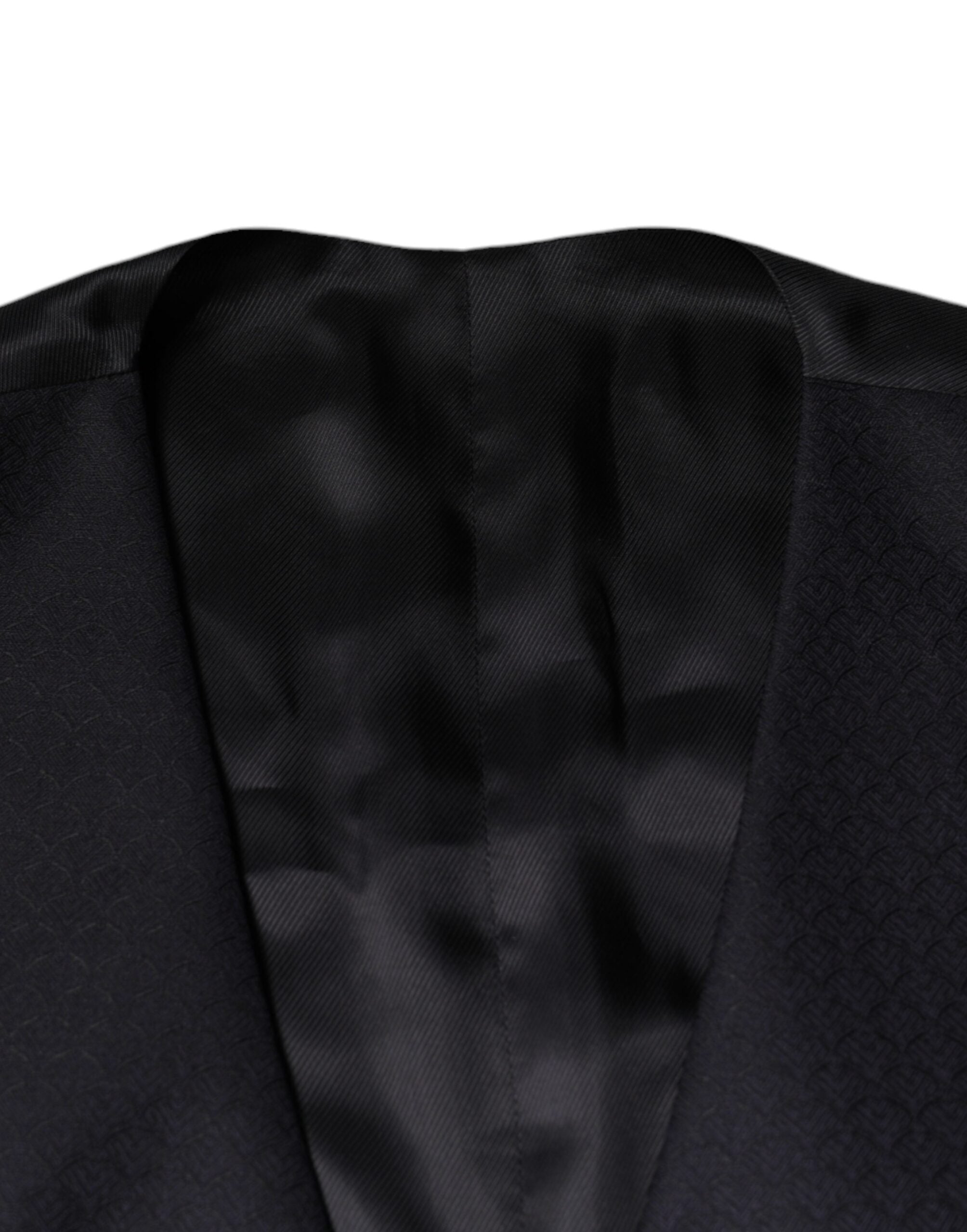 Gilet de robe en laine noire Dolce & Gabbana, vêtement formel élégant avec coupe ajustée et détails sophistiqués.