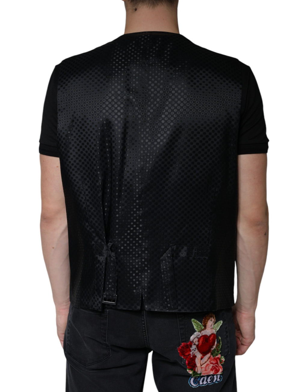 Gilet formel en laine noire Dolce & Gabbana, robe-veste élégante pour occasion spéciale, détails sophistiqués en tissu de qualité