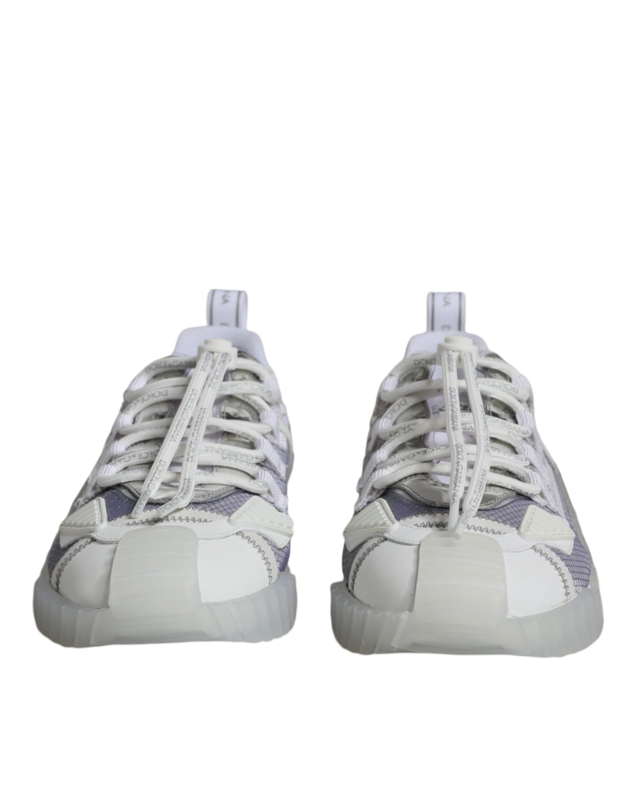 Chaussures sneakers basses blanches et argentées Dolce & Gabbana NS1 pour femmes, vue de face.