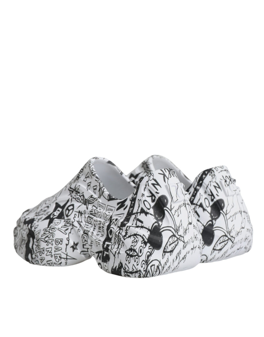 Chaussures sneakers Dolce & Gabbana Daymaster en blanc et noir avec motif graffiti, vue de face.