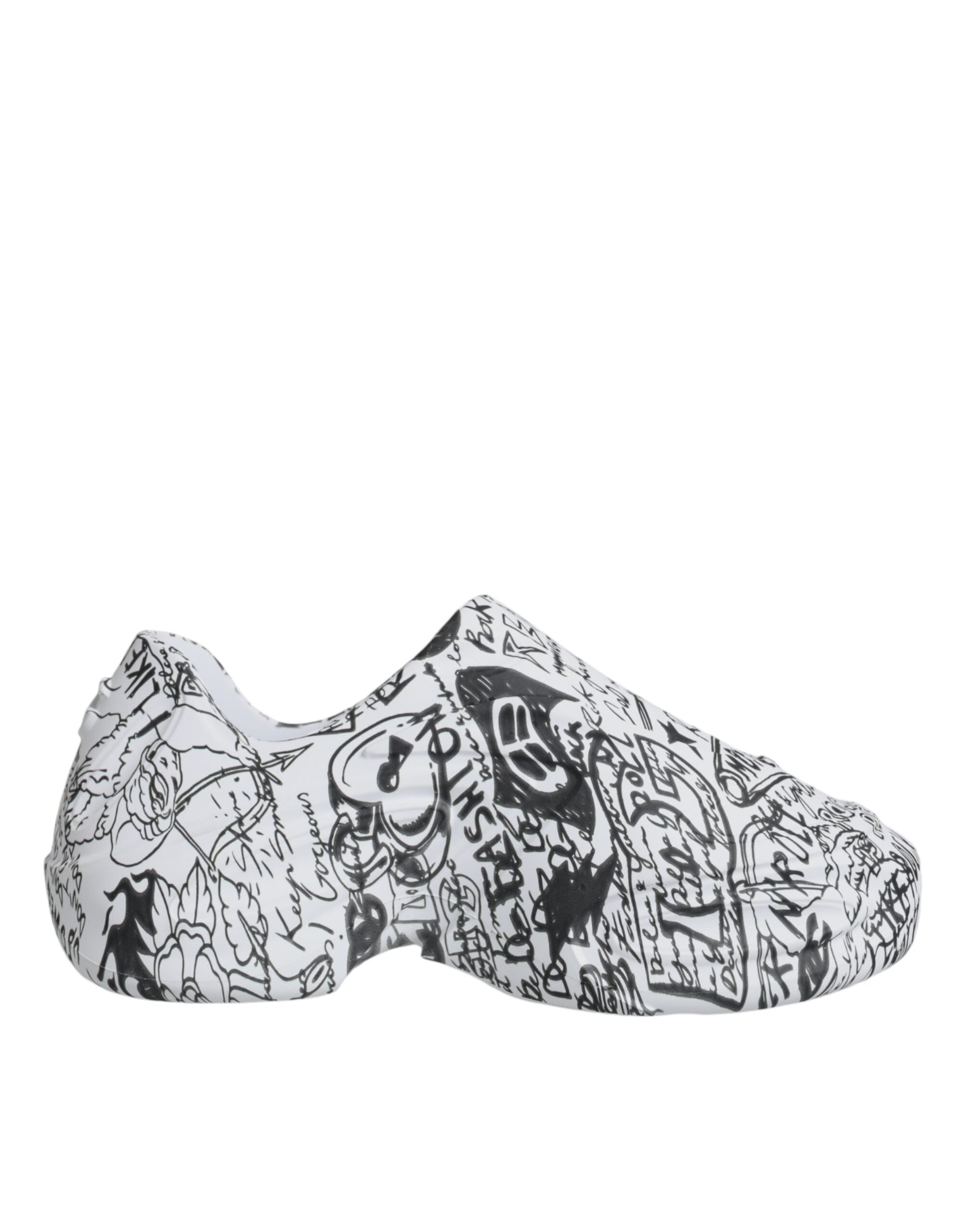 Chaussures sneakers Dolce & Gabbana Daymaster graffiti blanc et noir, design moderne avec motif artistique visible.