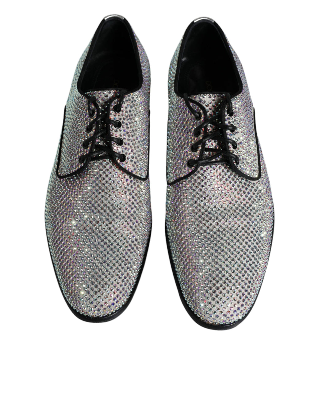 Chaussures Derby en cuir argenté Dolce & Gabbana avec strass, élégantes et sophistiquées, pour homme.
