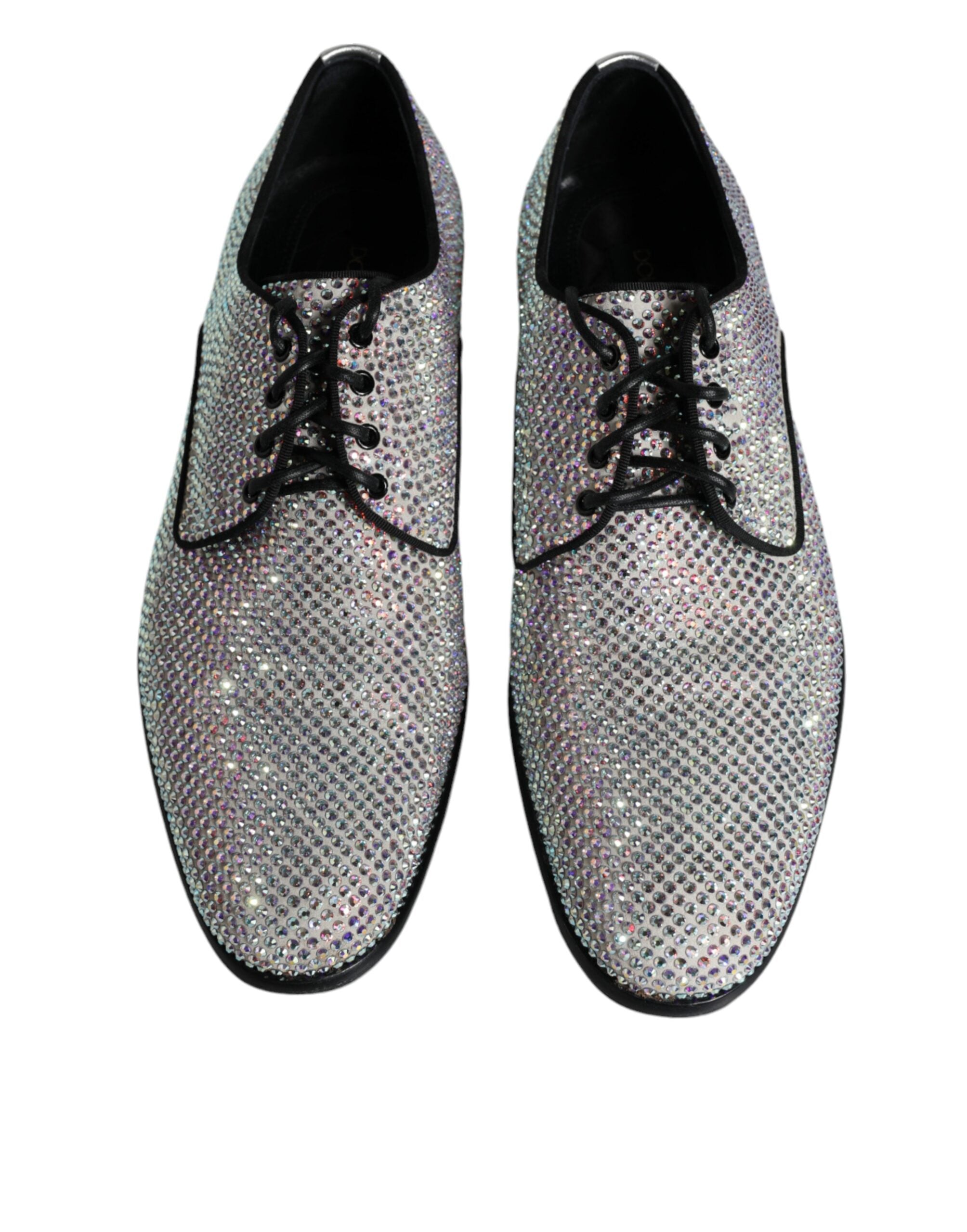 Chaussures Derby en cuir argenté Dolce & Gabbana avec strass, élégantes et sophistiquées, pour homme.