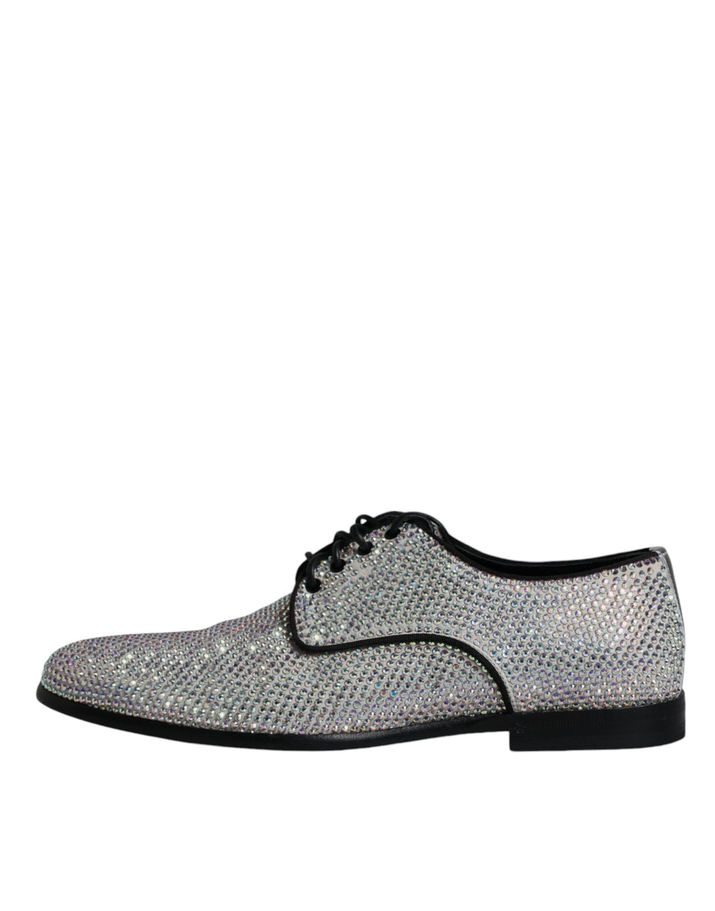 Chaussures Richelieu en cuir argenté avec strass Dolce & Gabbana, chaussures de ville élégantes et brillantes pour homme.