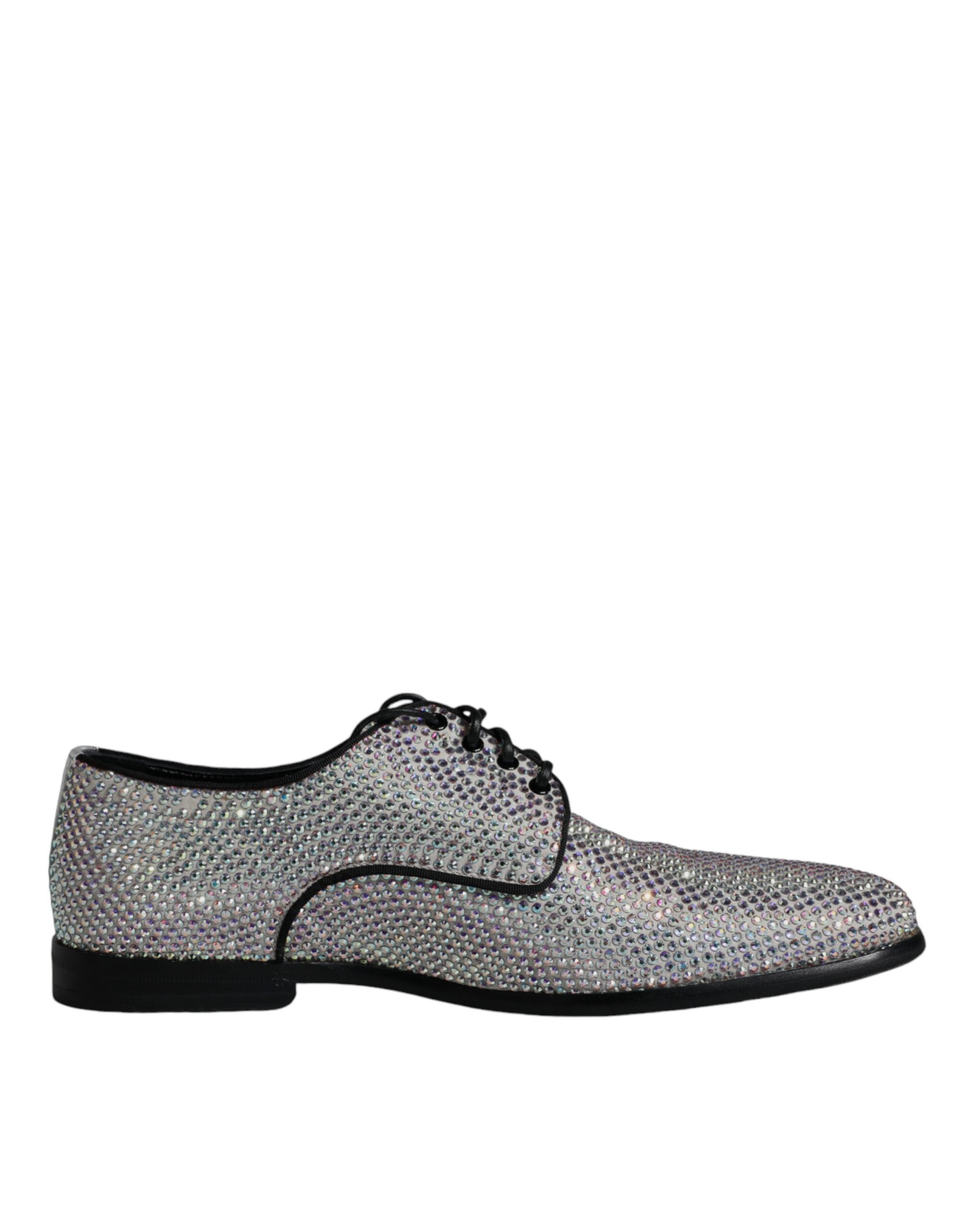 Chaussures derby en cuir argenté de Dolce & Gabbana avec strass, élégantes et brillantes, pour homme ou femme.