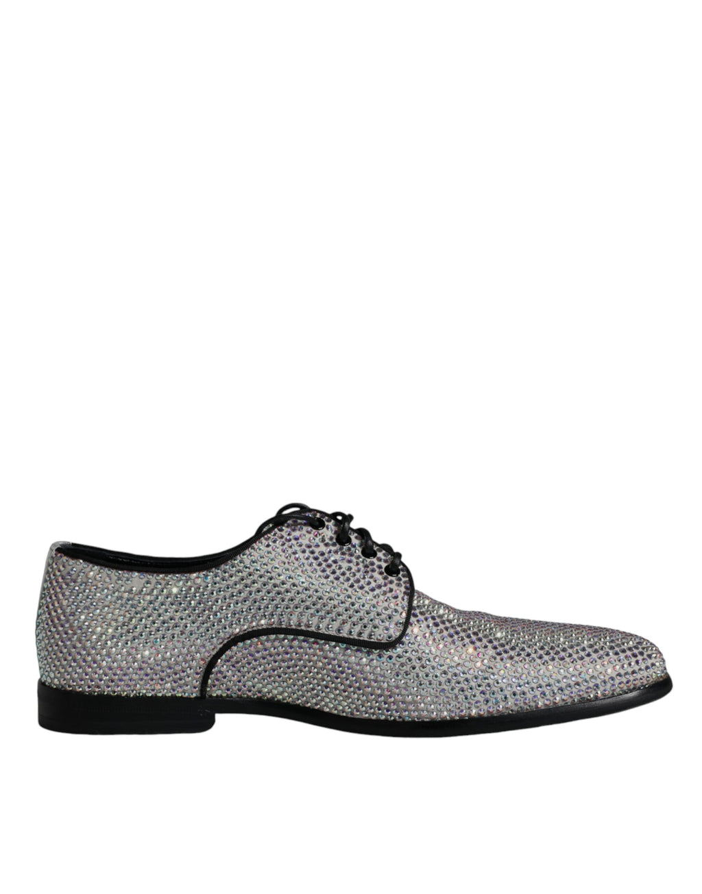Chaussures Derby en cuir argenté Dolce & Gabbana avec strass, élégantes et brillantes, pour homme ou femme.
