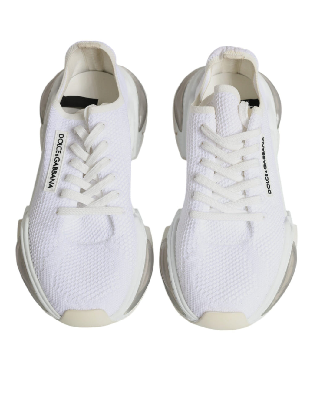 Chaussures sneakers basses blanches Dolce & Gabbana Airmaster pour homme, vue de face avec détails de la semelle et design épuré.