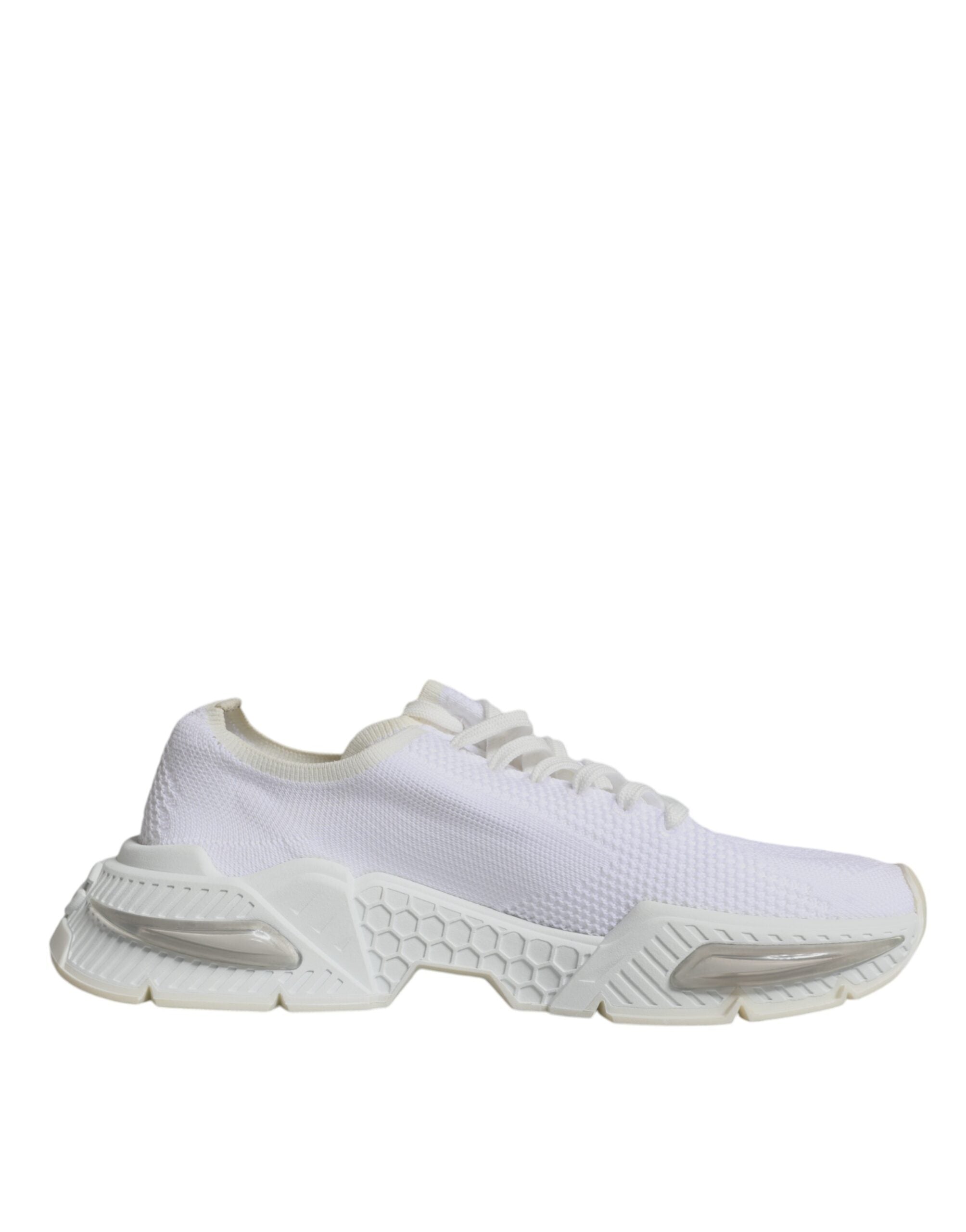 Chaussures sneakers basses blanches Dolce & Gabbana Airmaster pour hommes, vue de face, en cuir avec détails de marque.
