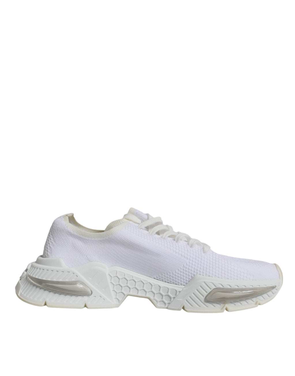 Chaussures sneakers basses blanches Dolce & Gabbana Airmaster pour hommes, vue de face avec détails en cuir.