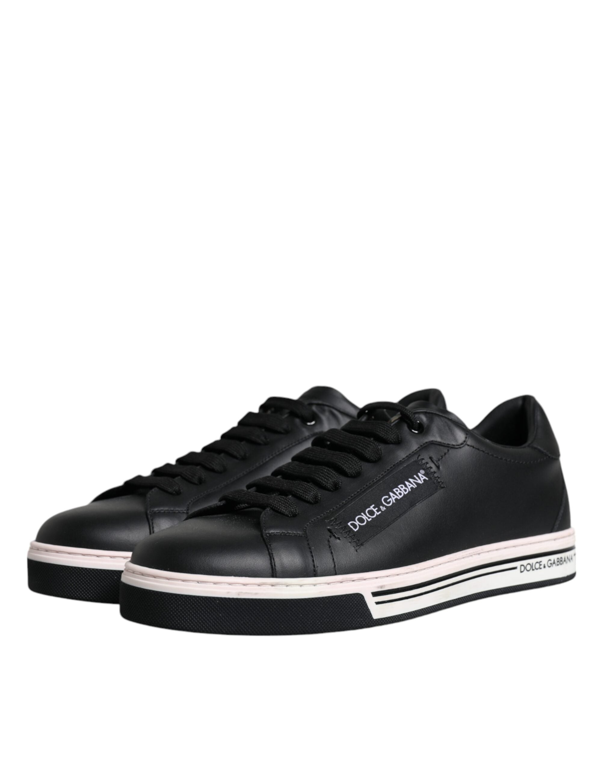 Chaussures de sport basses en cuir noir pour homme de Dolce & Gabbana, sneakers élégants et confortables.