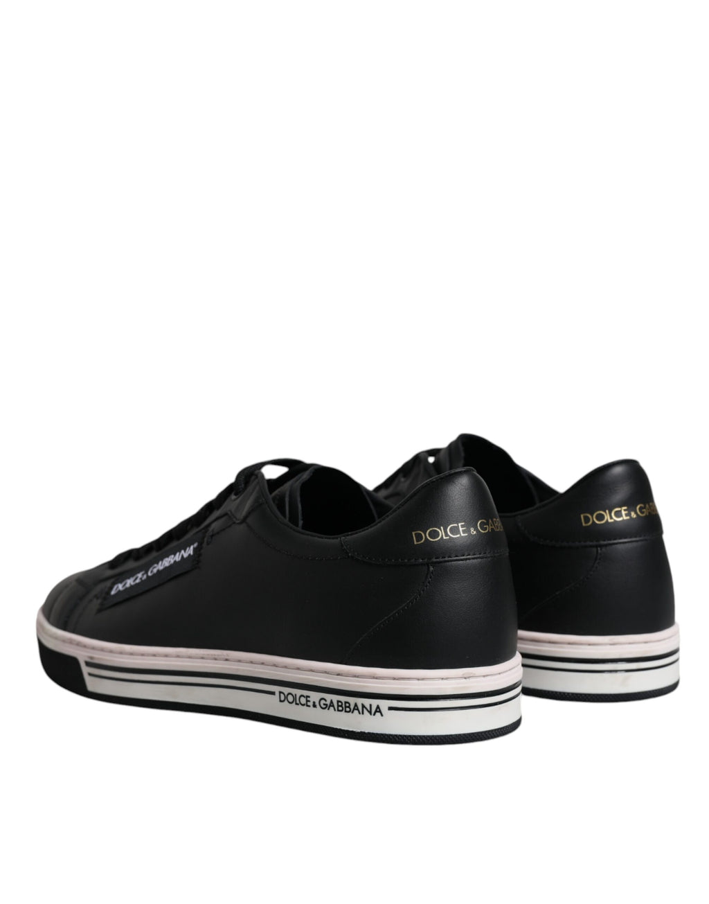 Chaussures sneakers basses en cuir noir pour homme de Dolce & Gabbana, chaussures de mode élégantes et décontractées.